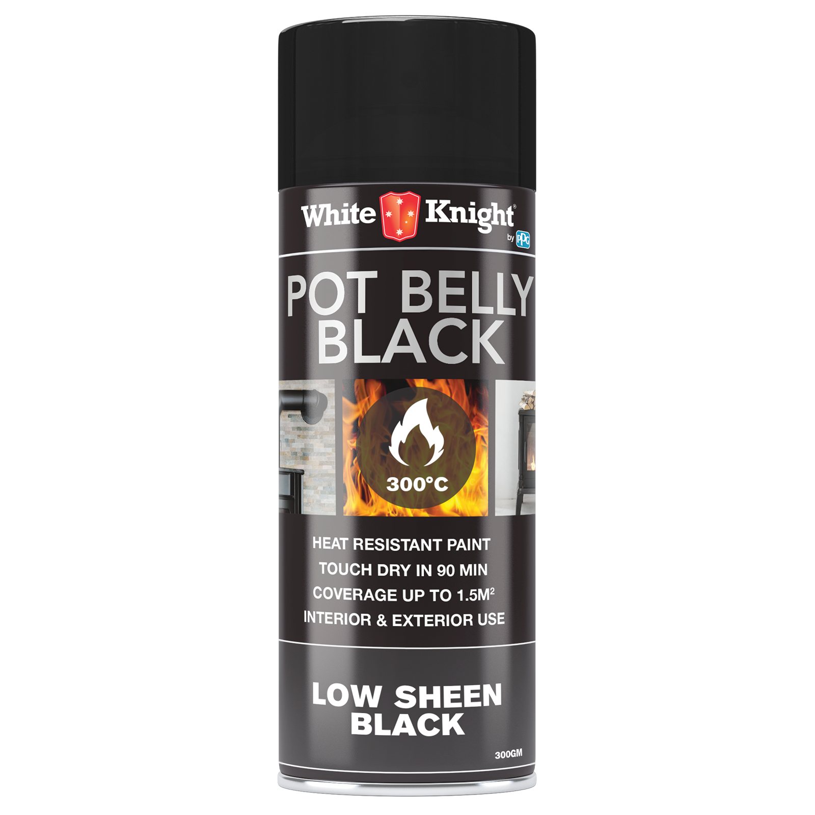 White Knight Hi Temp Heat Resistant Spray Paint 300g - Pot Belly Black Low Sheen for Stoves & Flues