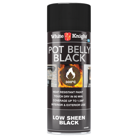 White Knight Hi Temp Heat Resistant Spray Paint 300g - Pot Belly Black Low Sheen for Stoves & Flues