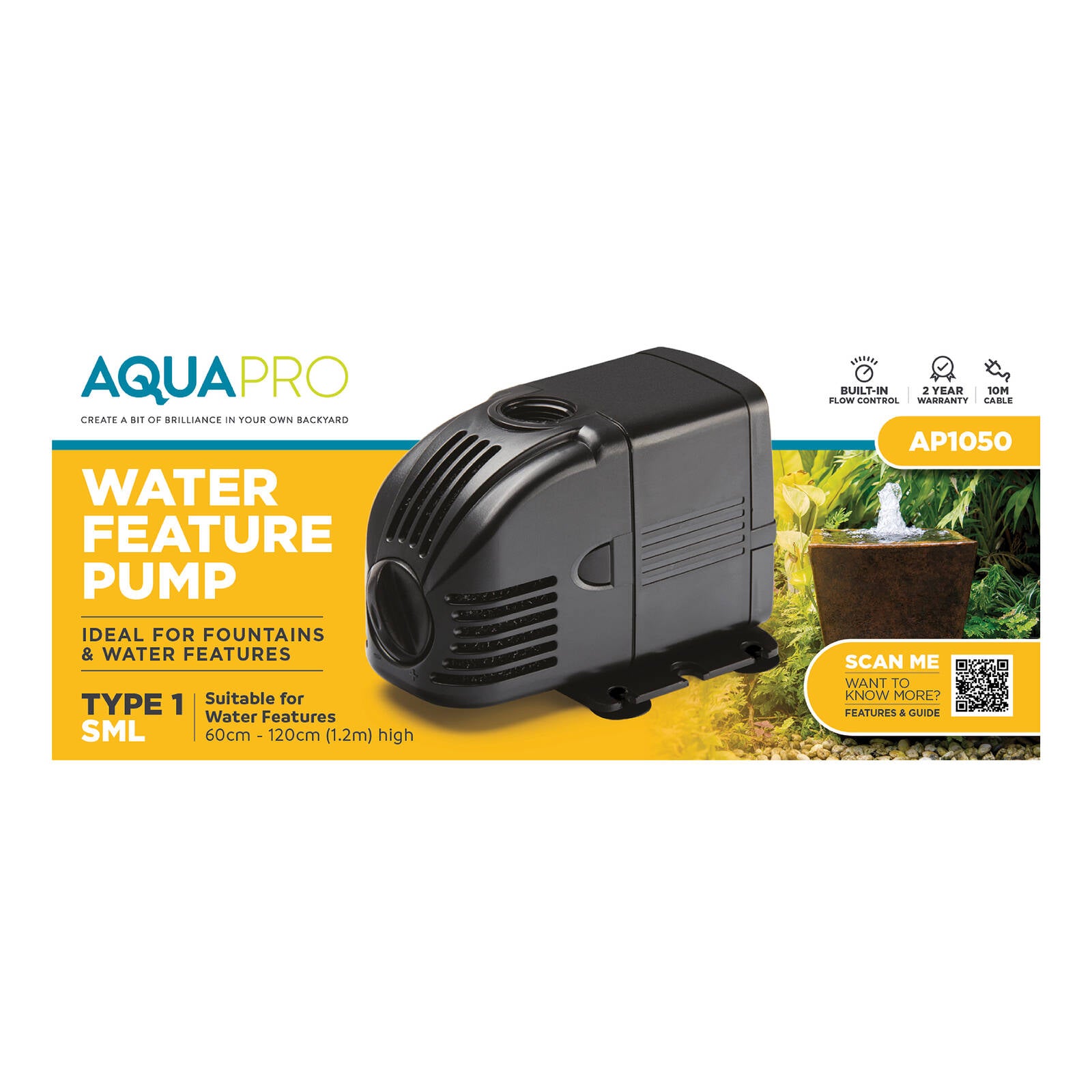 Aquapro AP1050 Water Feature Pump 24W Submersible Indoor & Outdoor, Adjustable Flow