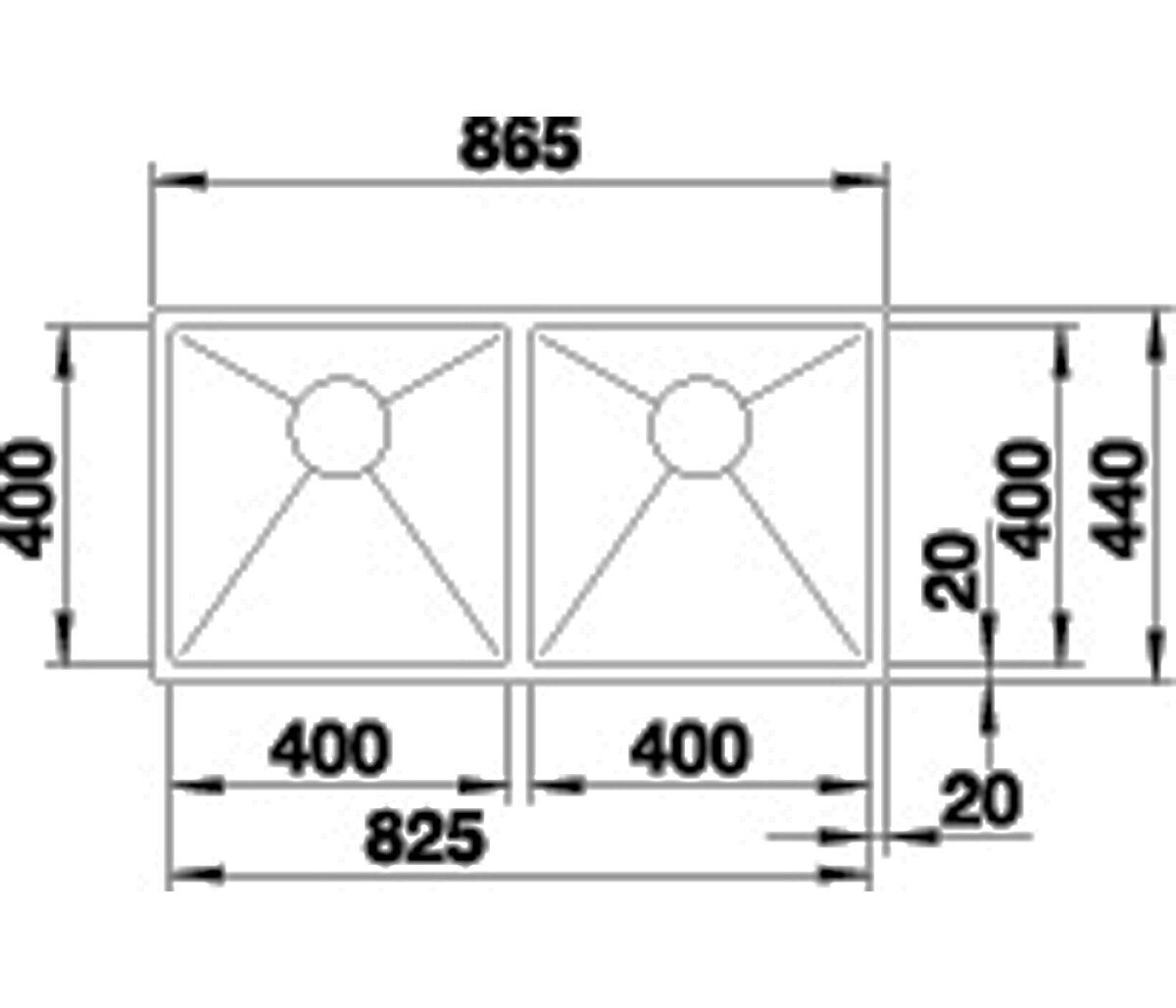 Blanco double bowl undermount sink - 18/10 stainless steel, two 32L bowls, designer waste - QUATR154040IUK5