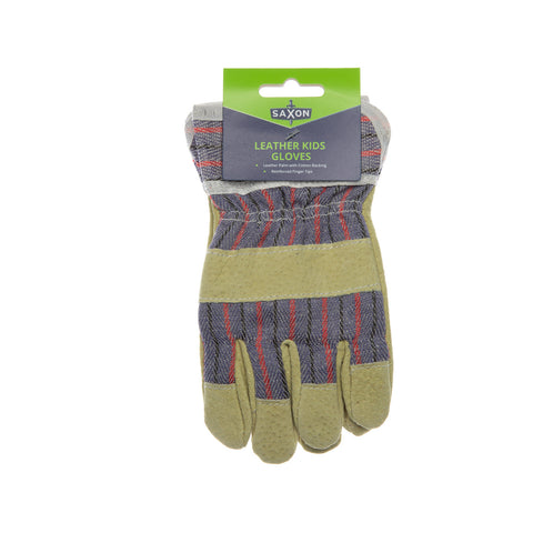 Saxon Kids Leather Garden Gloves - Split Leather & Cotton