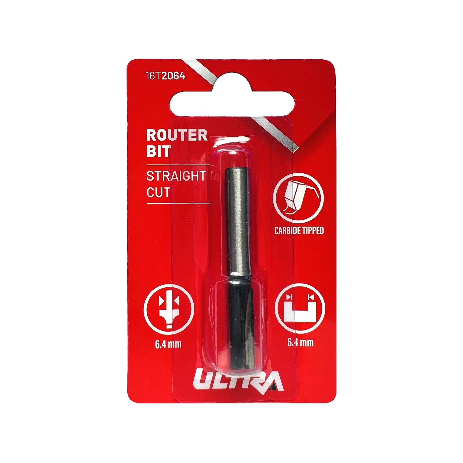 Ultra 6.4mm Straight Router Bit - Tungsten Carbide Tipped, 1/4" Shaft