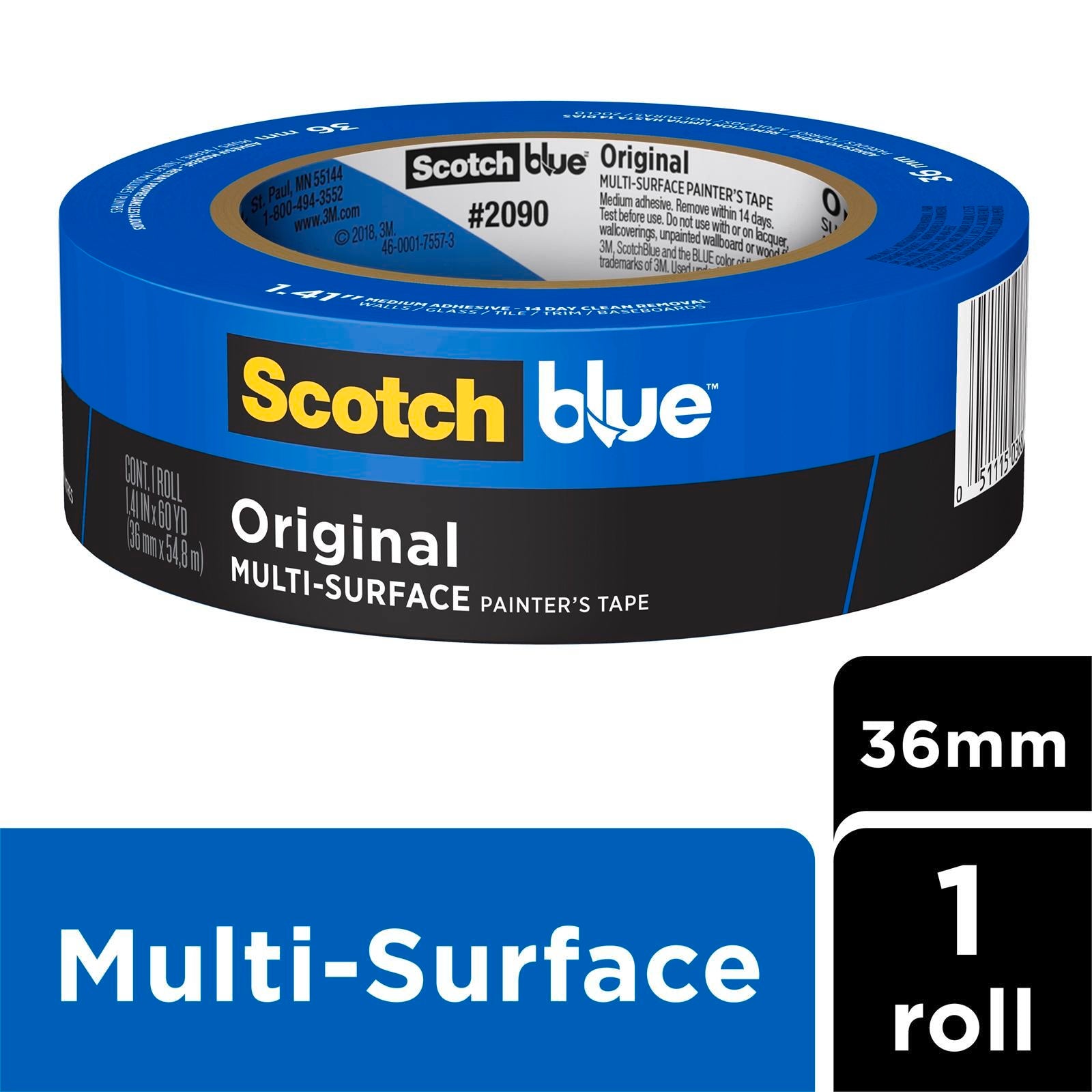 ScotchBlue 36mm x 54.8m Original Multi-Surface Painter's Masking Tape, UV Resistant, Blue