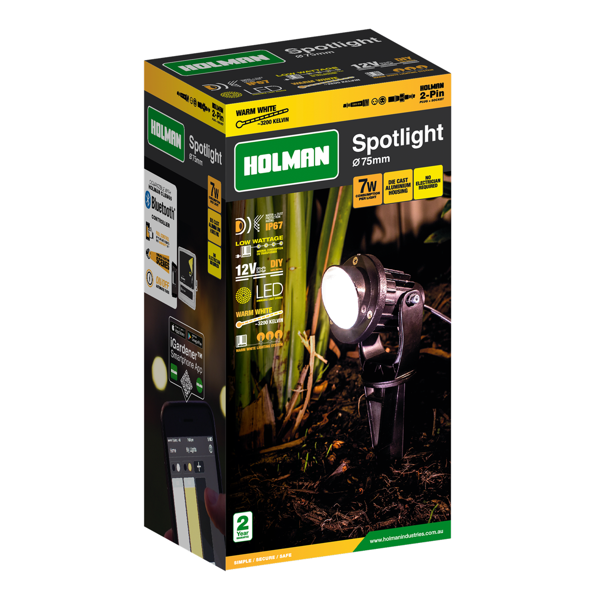 Holman 75mm Warm White Spotlight - 7W - Waterproof - DIY Friendly - SuperSaverAU - view 2