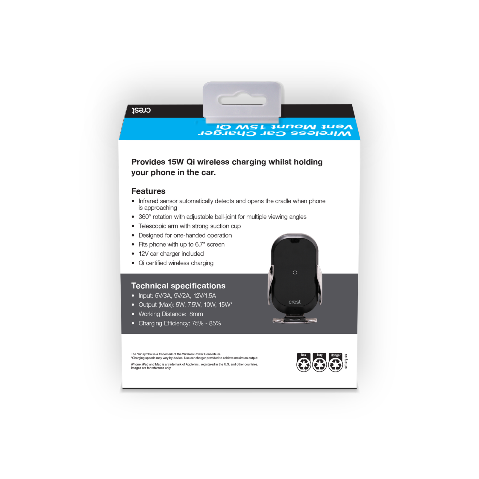 Crest Qi Wireless Car Charger 15W - Window Mount CPCCD15