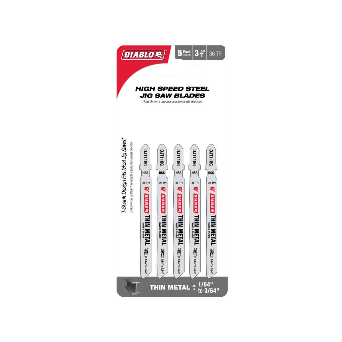 Diablo 92mm High Speed Steel Jig Saw Blade - Thin Metal Cutting - 5 Pack - SuperSaverAU - view 1