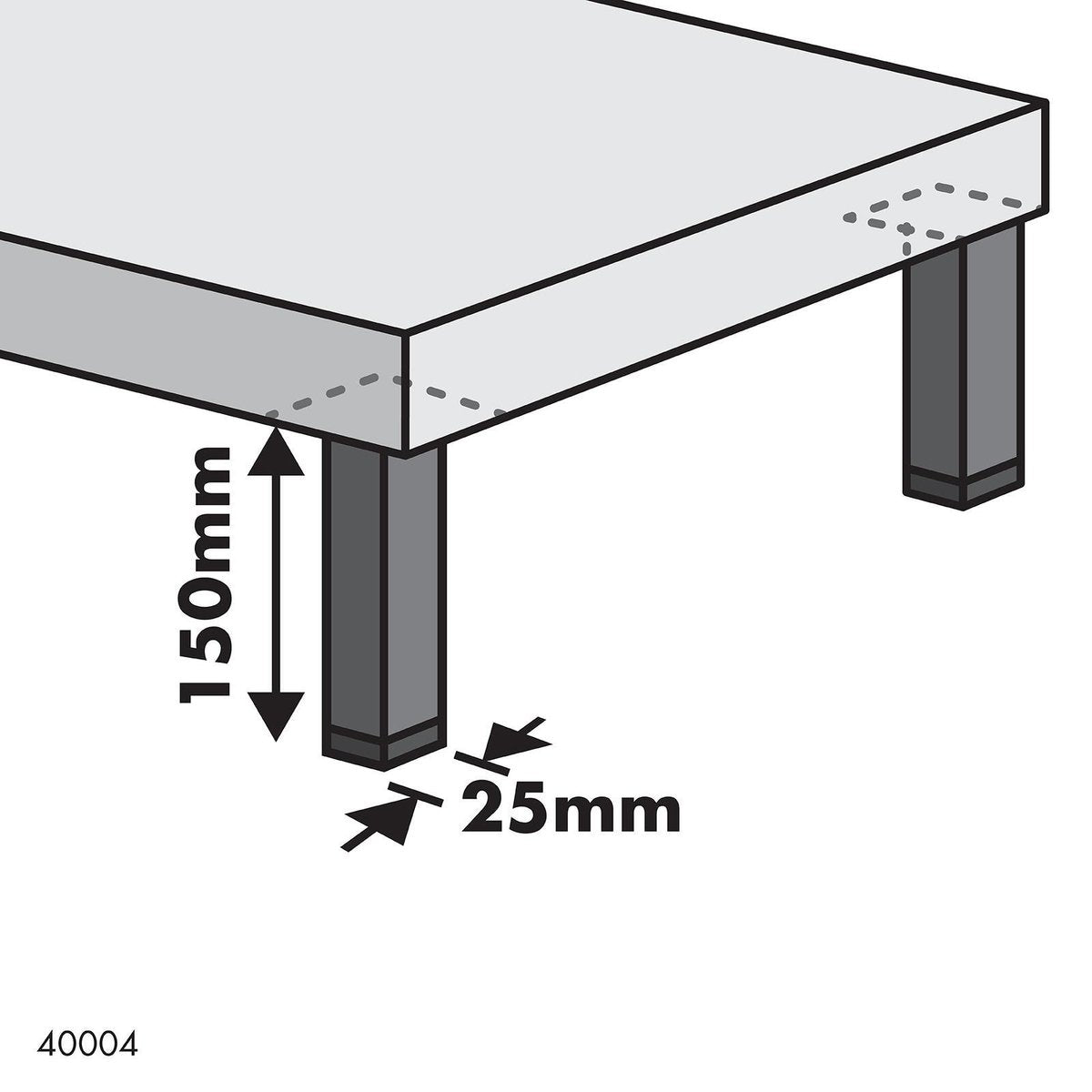 Adoored Furniture Leg - 25 x 25 x 150mm - Steel - Black Finish - SuperSaverAU - view 2