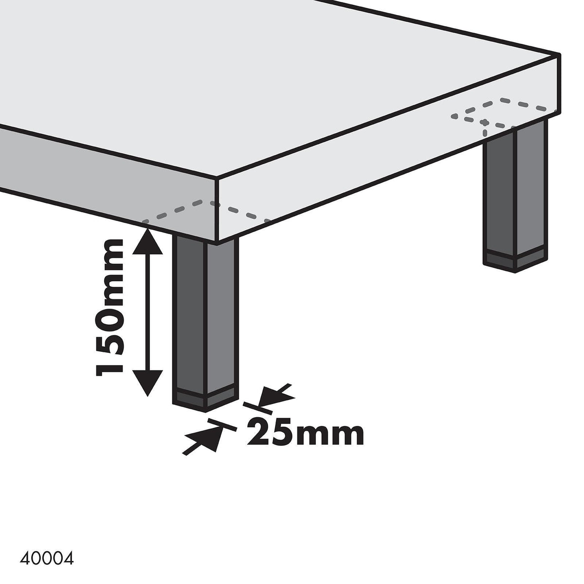 Adoored 150 x 25 x 25mm Black Steel Square Tube Furniture Leg