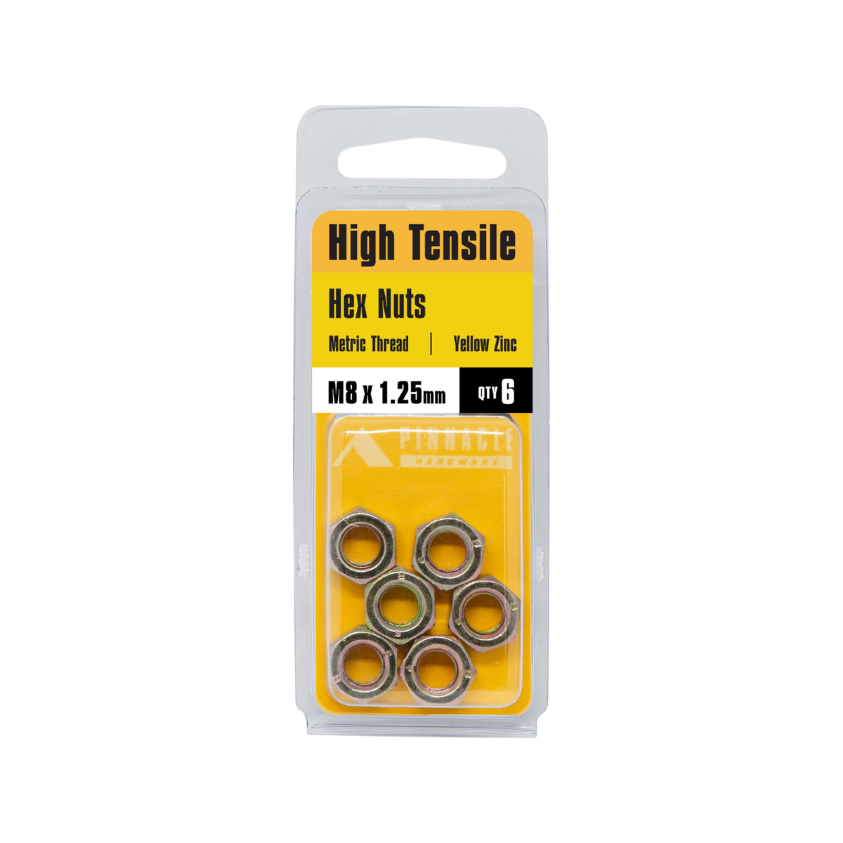 Pinnacle M8 Yellow Zinc Hi-Tensile Nuts - 6 Pack