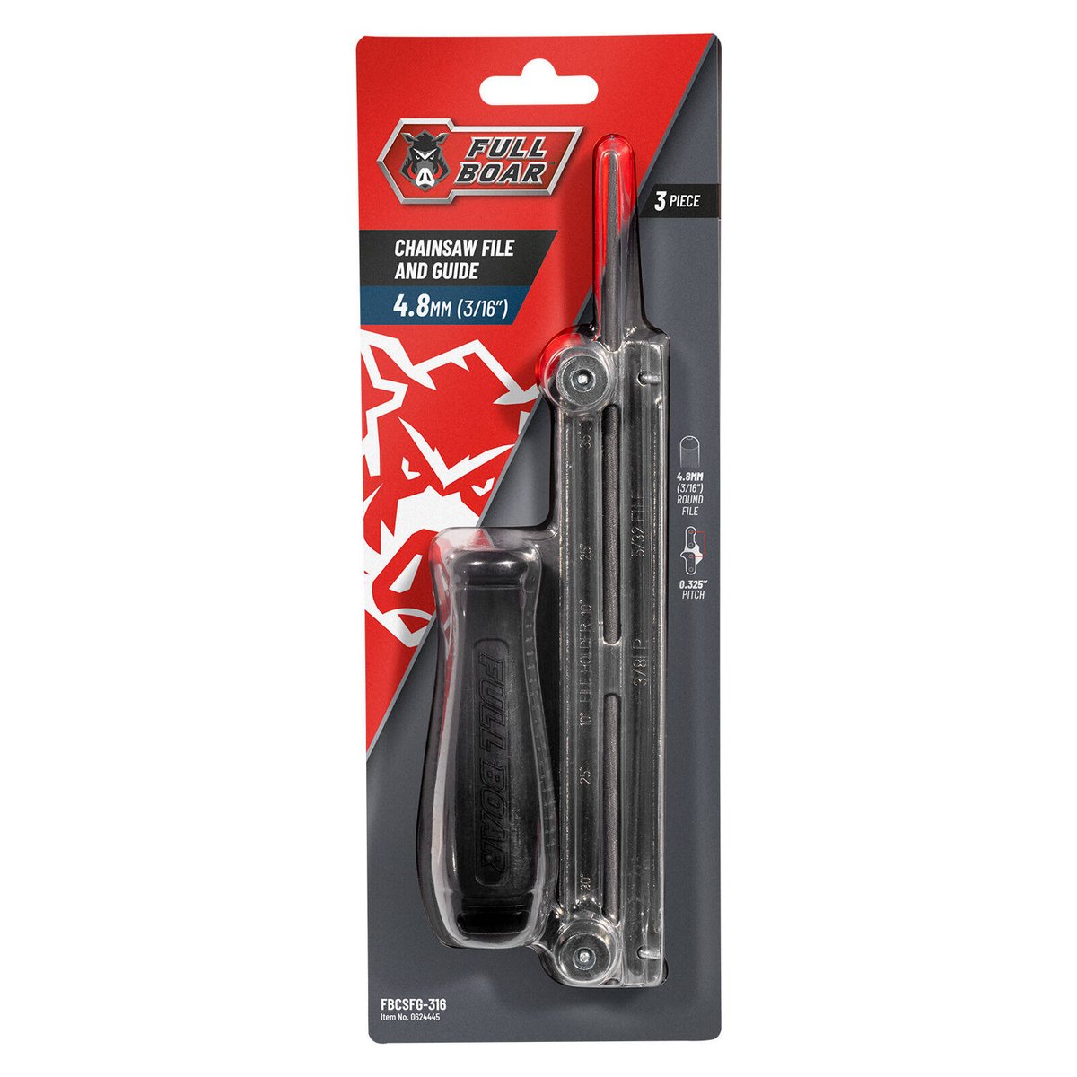 Full Boar Chainsaw File and Guide 4.8mm (3/16") 3 Piece Round Tapered