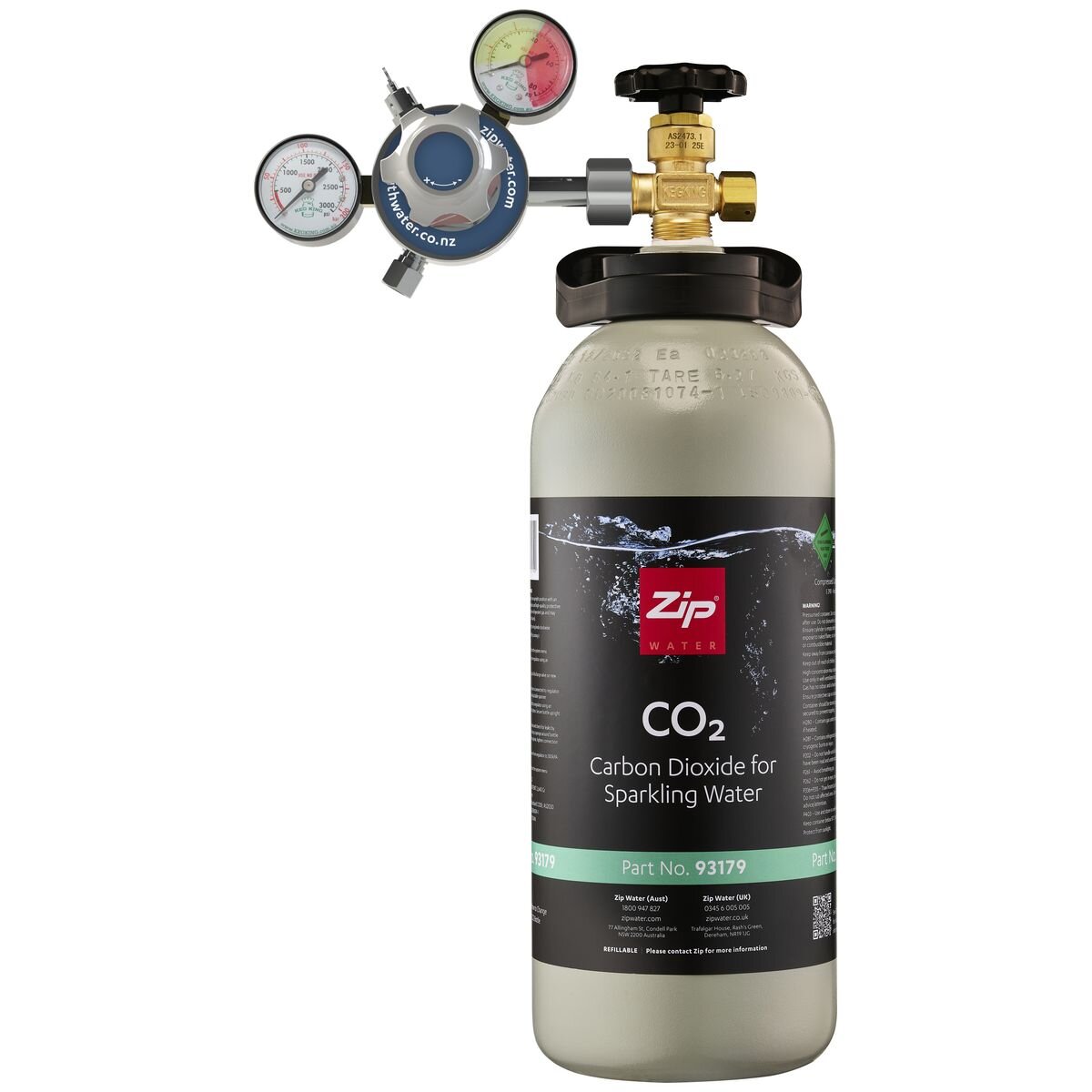 Zip 2.6kg refillable CO2 gas bottle with regulator and straps - for HydroTap G4 and G5 commercial - 93223
