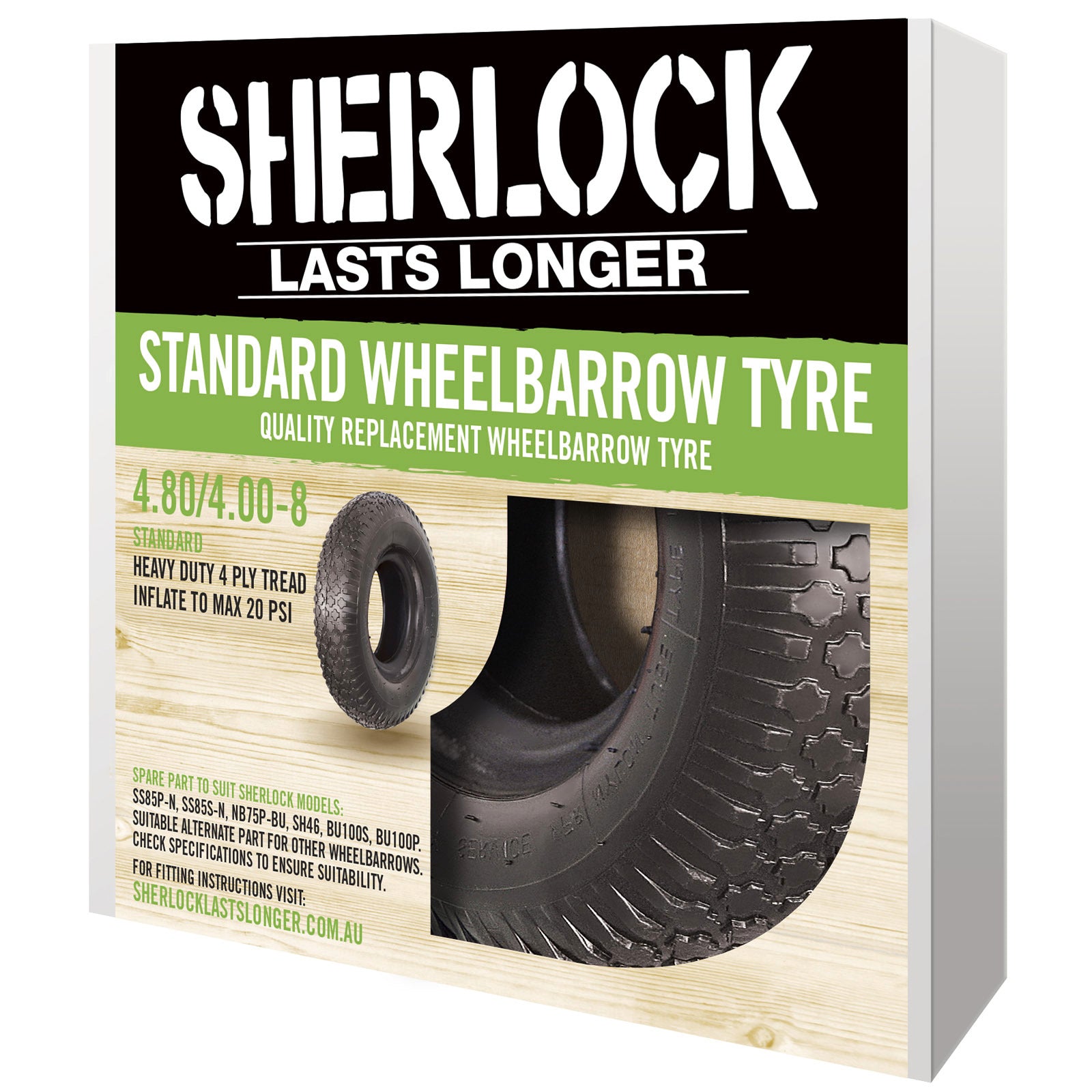 Sherlock Standard Wheelbarrow Tyre Rubber Heavy Duty Tread