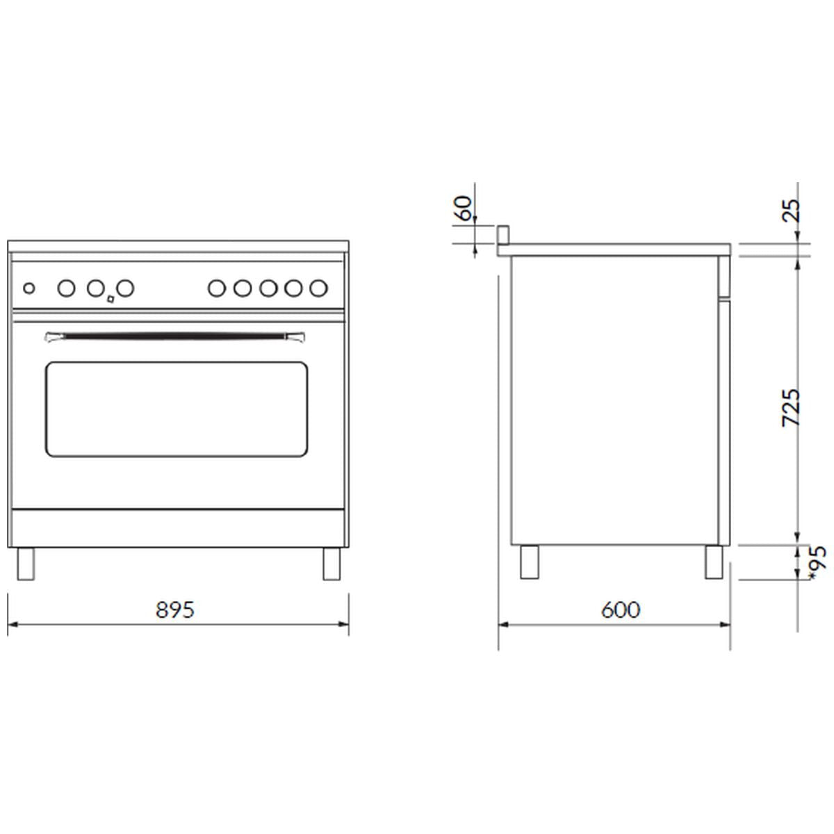 Fratelli Venezia 90cm dual fuel freestanding oven - Ivory with brass trim, 100L, wok burner - VE29650FEMIVO