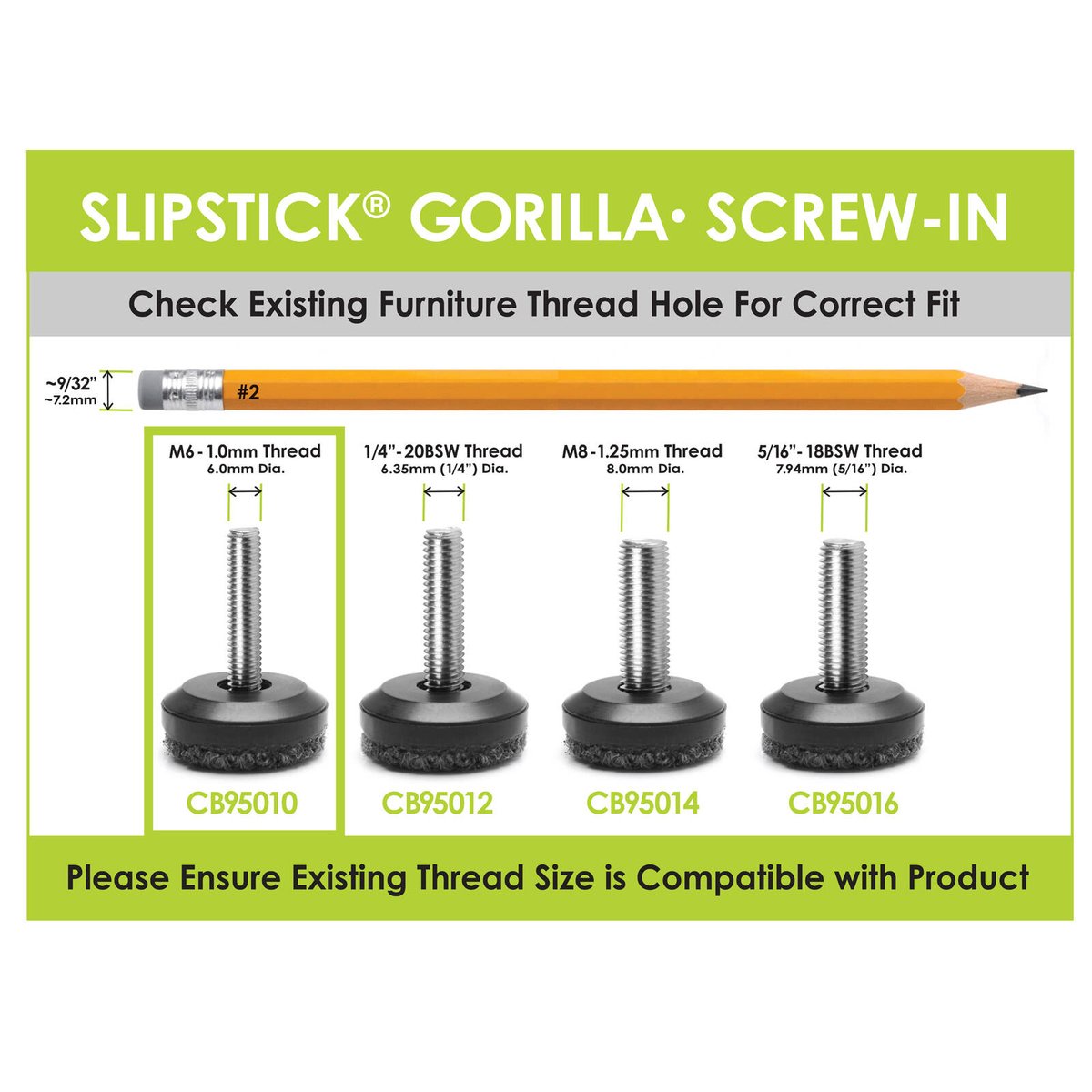 Slipstick M8 28mm Clear Screw-in Outdoor Berber Furniture Floor Protector 8 Pack