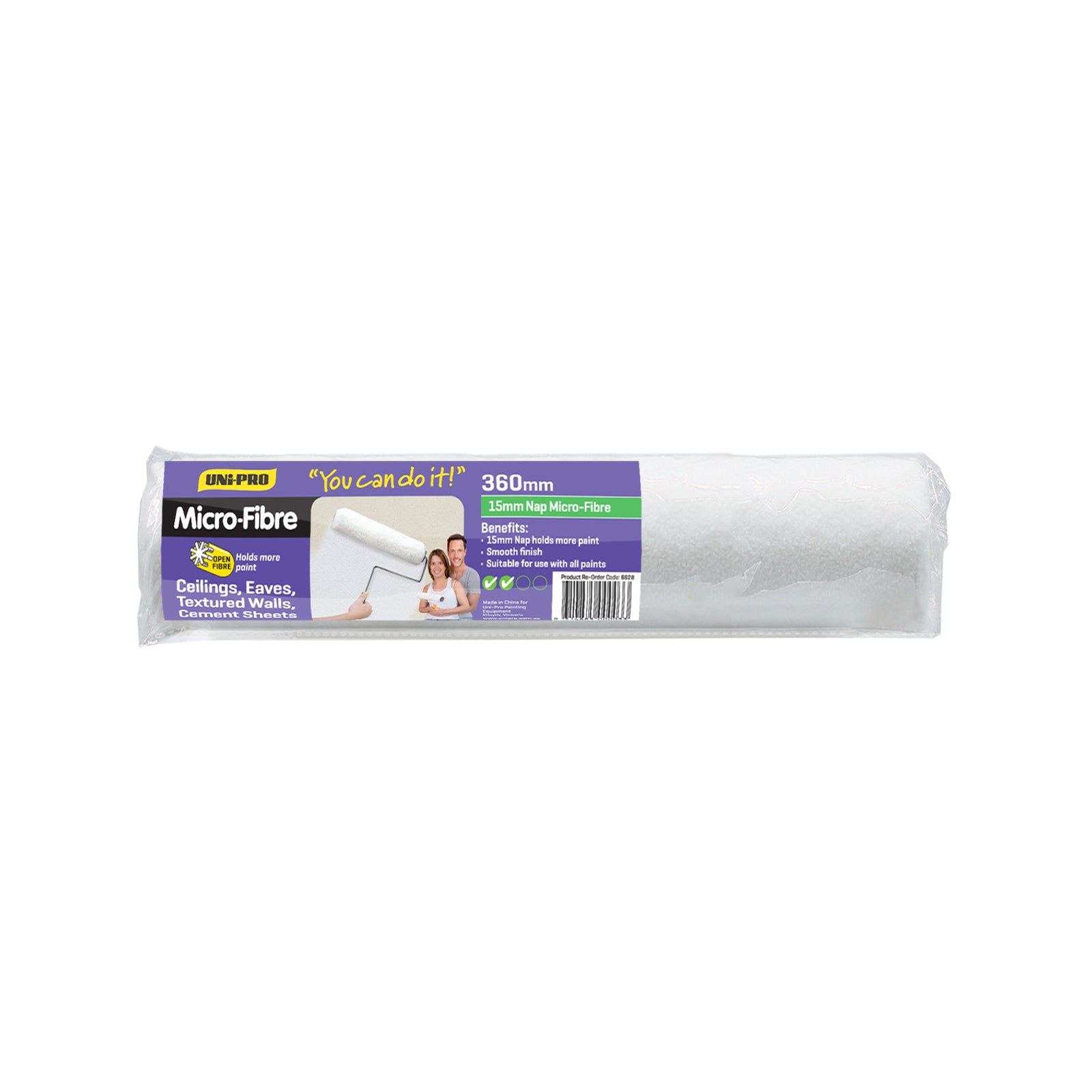Uni-Pro 360mm x 15mm Nap Microfibre Roller Cover - White