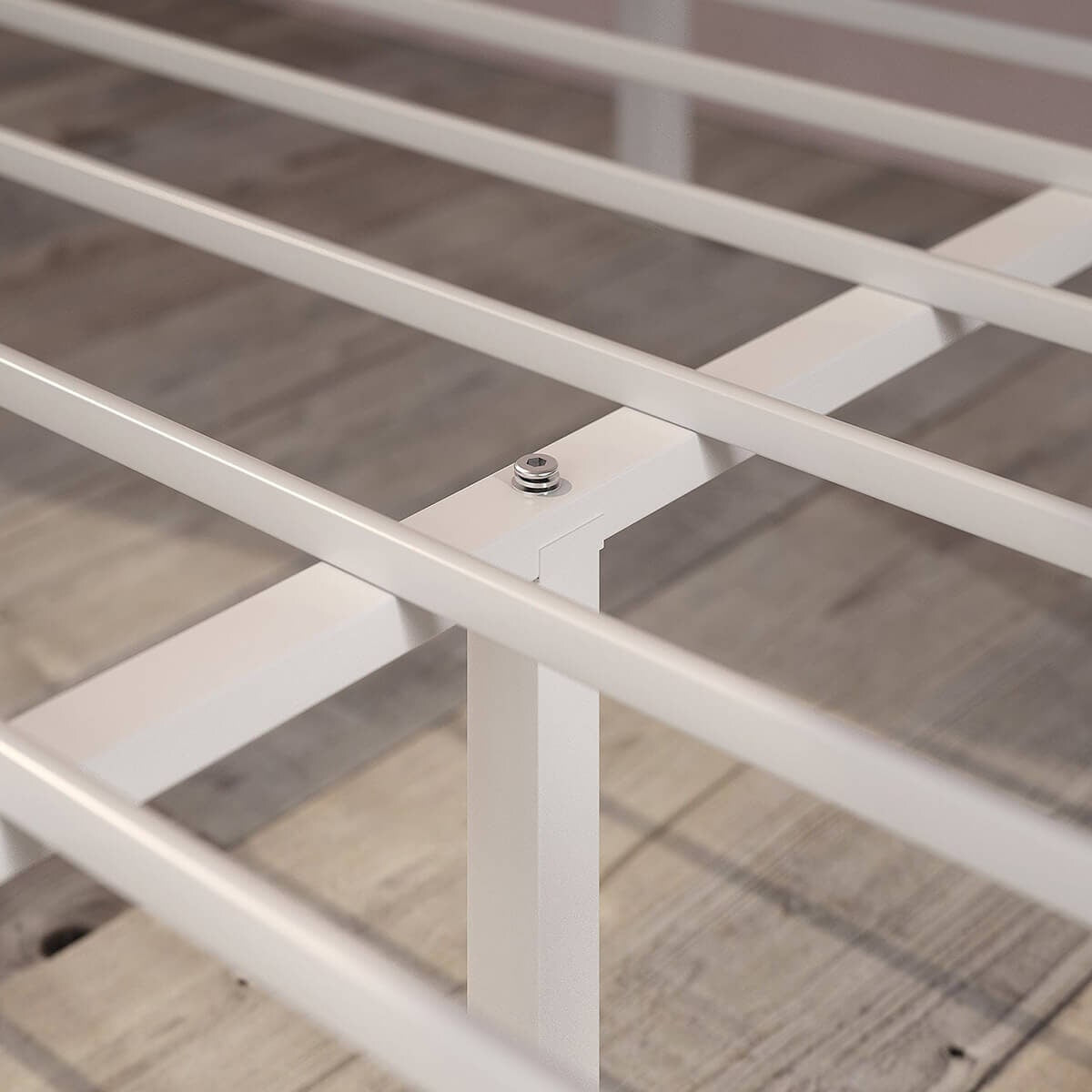 Zinus Double Metal Canopy Bed Frame - White Steel Frame, Slatted Platform, 280kg Capacity - AU-CPBFW-D