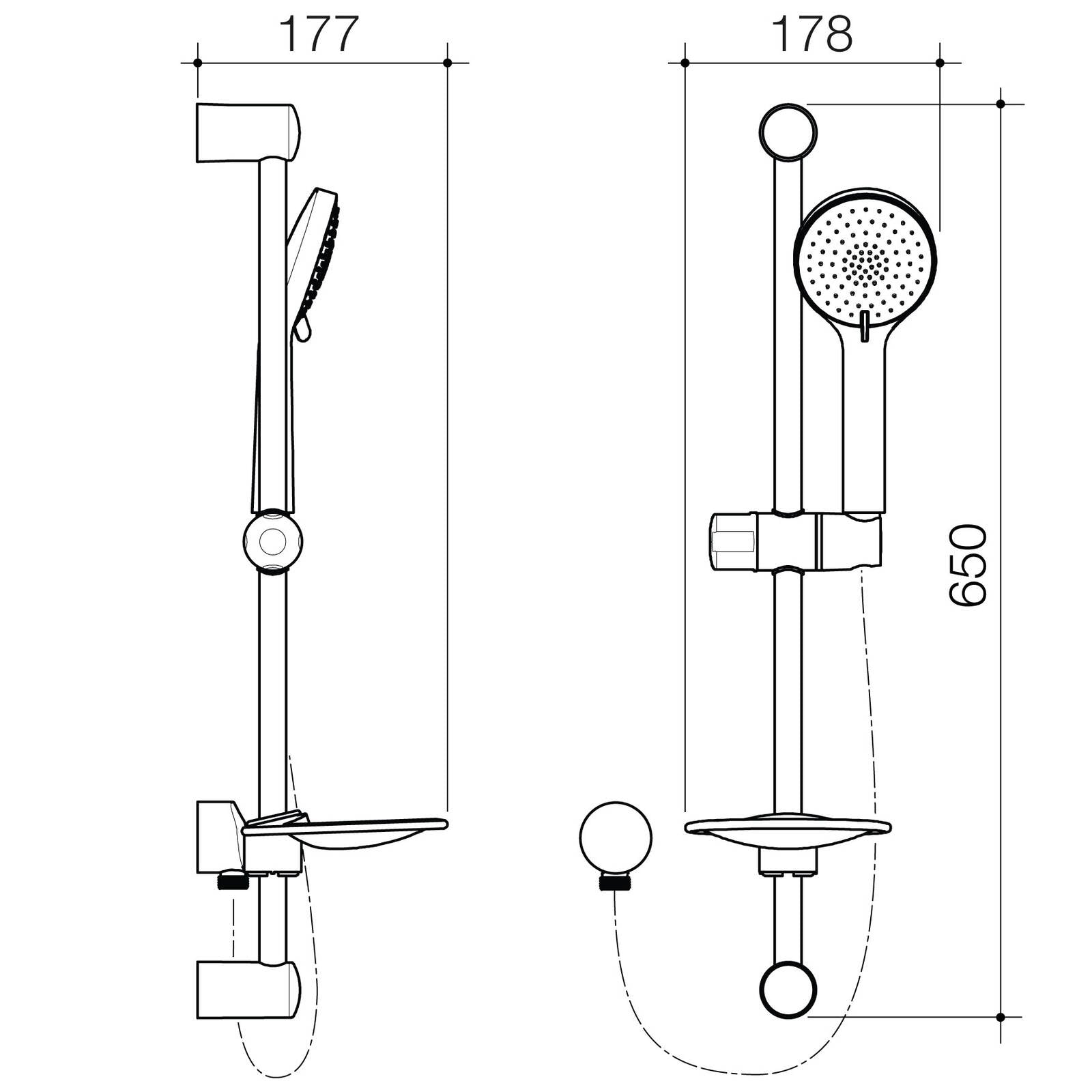 Flexispray Bermuda Rail Shower Chrome, 3 Function, 650mm Rail, 9L/min 3 Star, 100mm Round Head