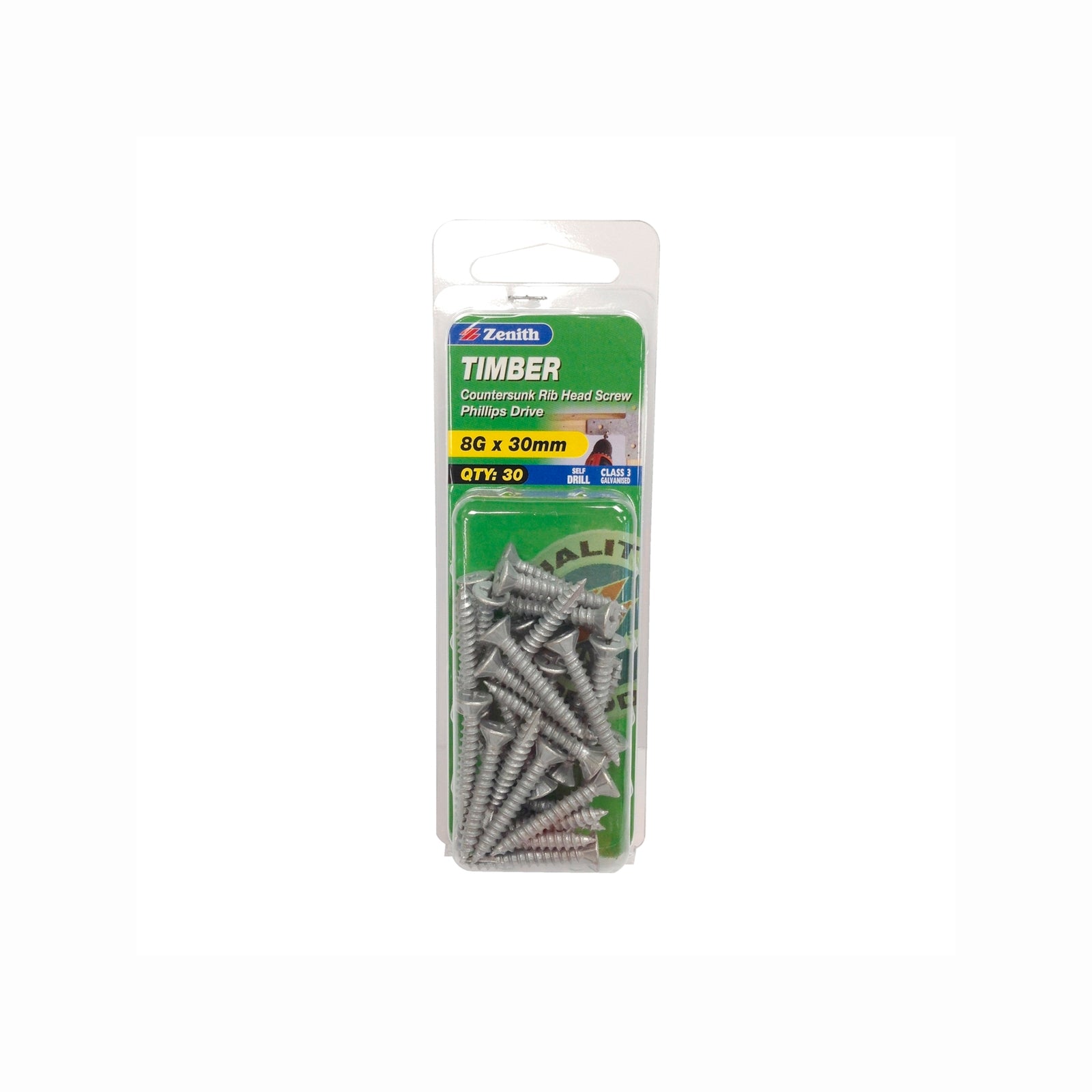 Zenith 8G x 30mm Galvanised Button Head Stitching Timber Screws - 25 Pack