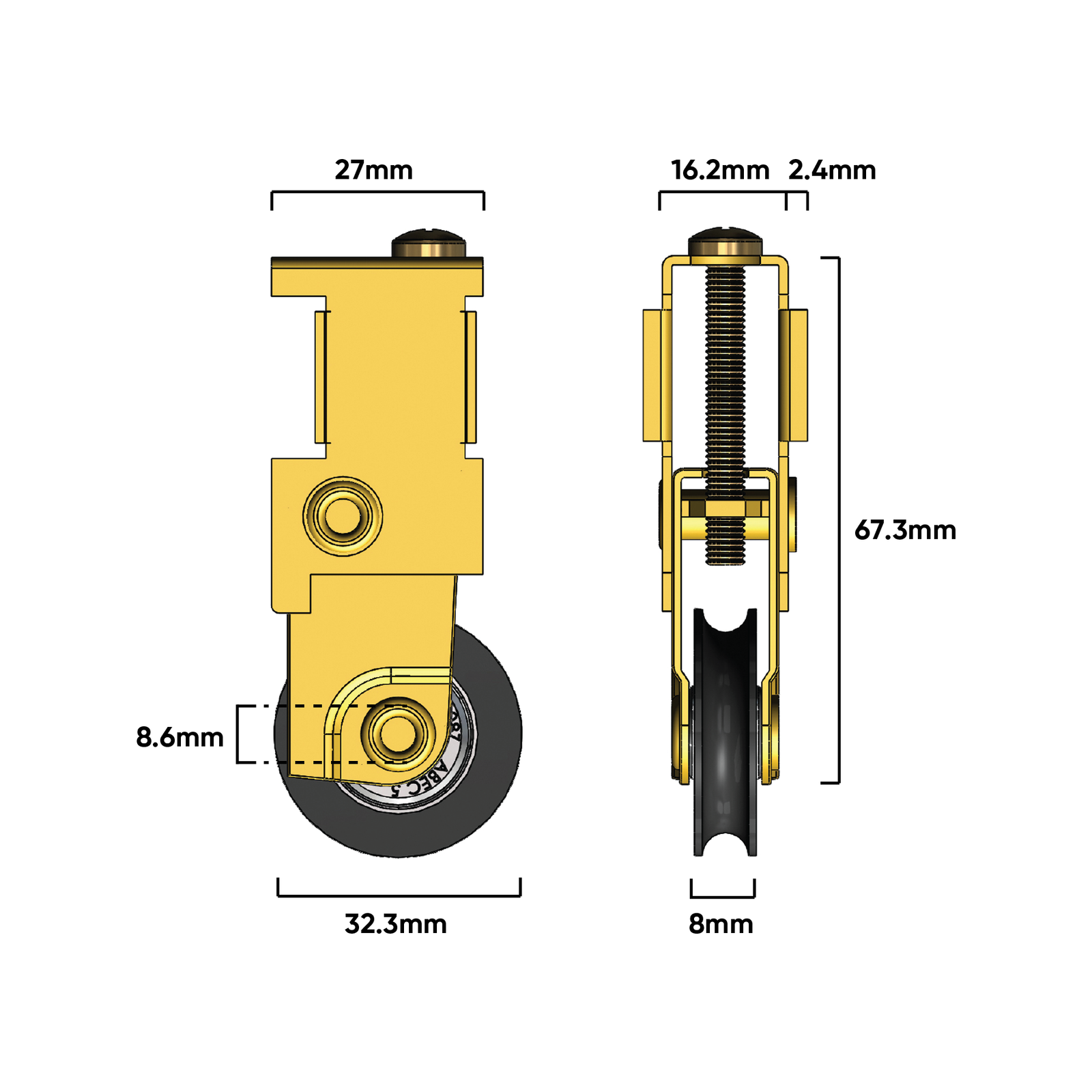 Rolltrak Heavy Duty Adjustable Steel Carriage & Nylon Roller - Patio Door