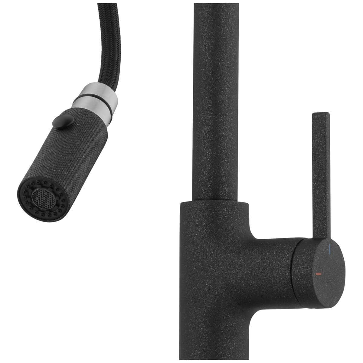 Oliveri Vilo Pull Out Spray Gooseneck Tap 6L/min - Black Granite, Adjustable Spray - VT2425-ST-BL