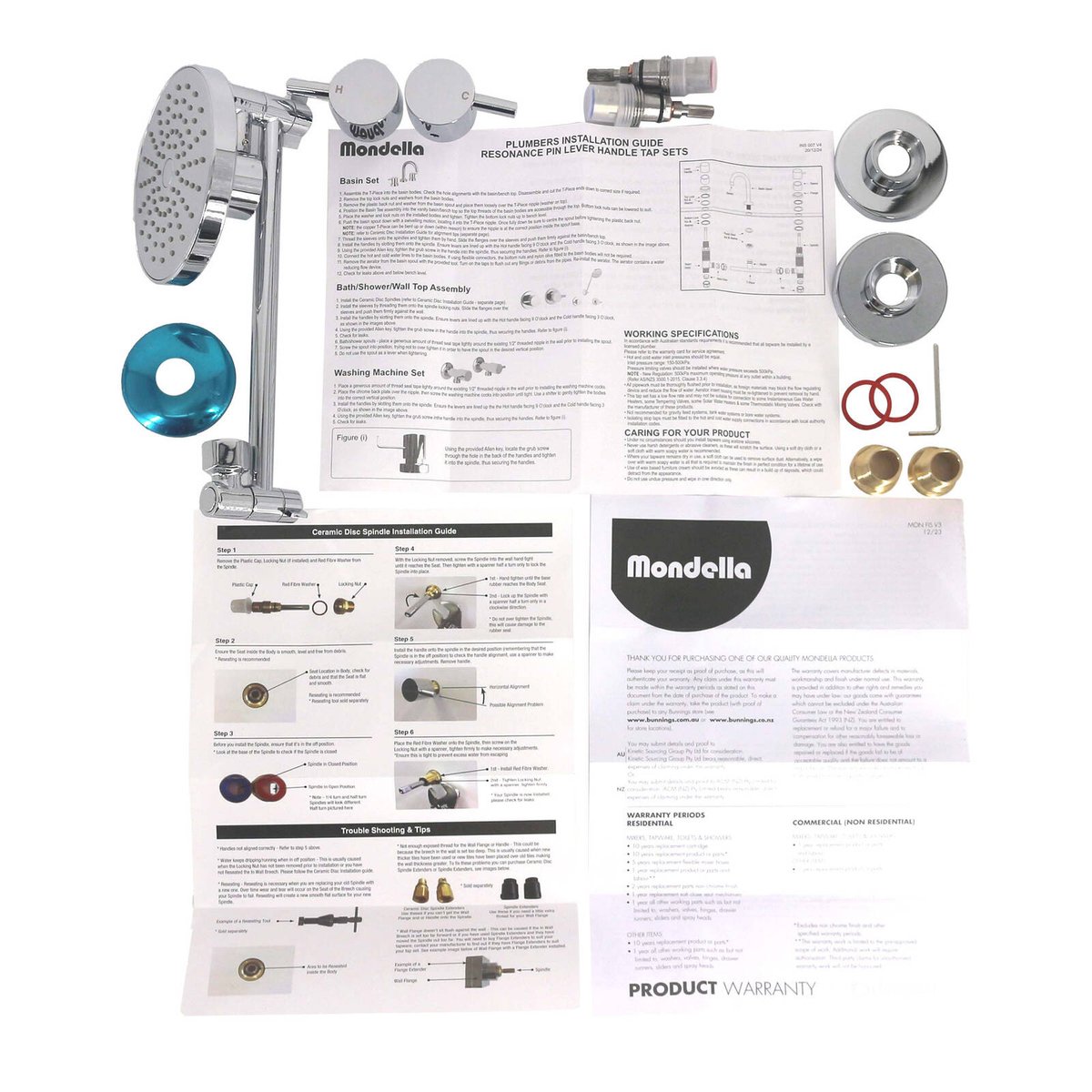 Mondella Resonance Chrome Shower Set - 1/4 Turn Pin Lever - 210mm x 80mm x 165mm - WELS 3 Star - 9L/min - SuperSaverAU - view 2