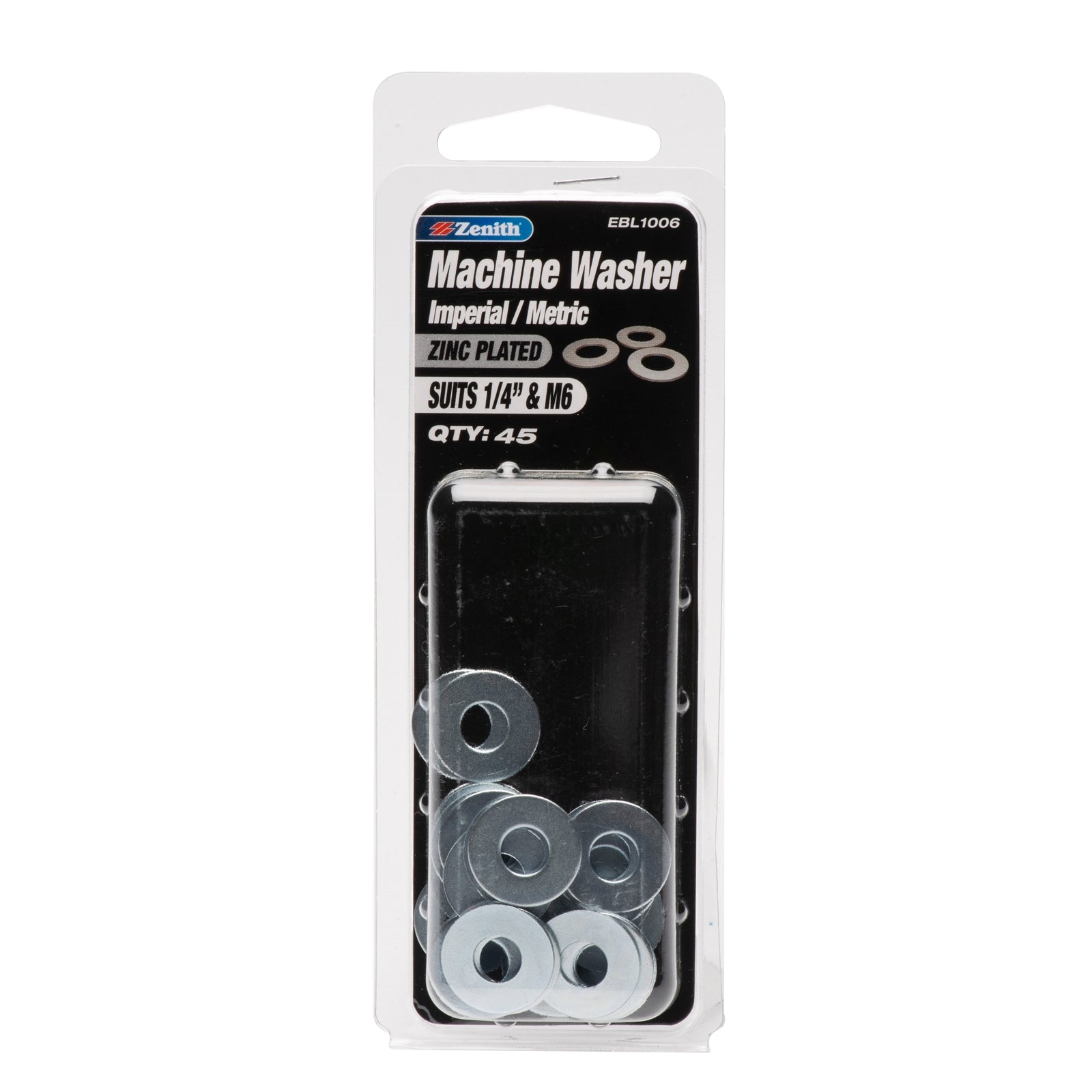 Zenith 1/4" M6 Zinc Plated Steel Machine Washers - 46 Pack