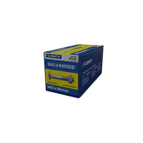 Zenith Cup Head Bolt - M10 x 90mm - Hot Dipped Galvanised - 25 Pack - SuperSaverAU - view 1