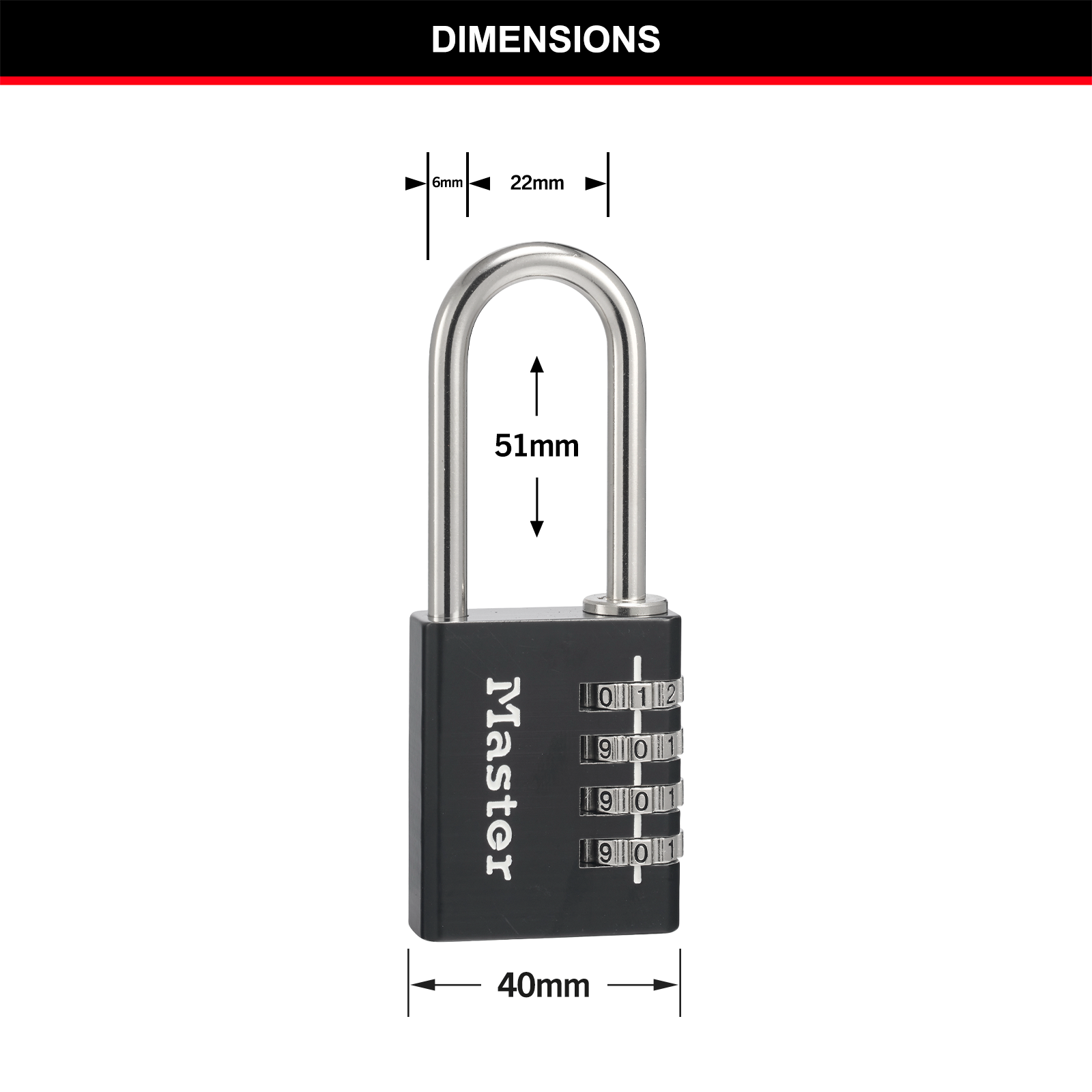 Master Lock 51mm Shackle Combination Padlock Solid Aluminium Brass Steel