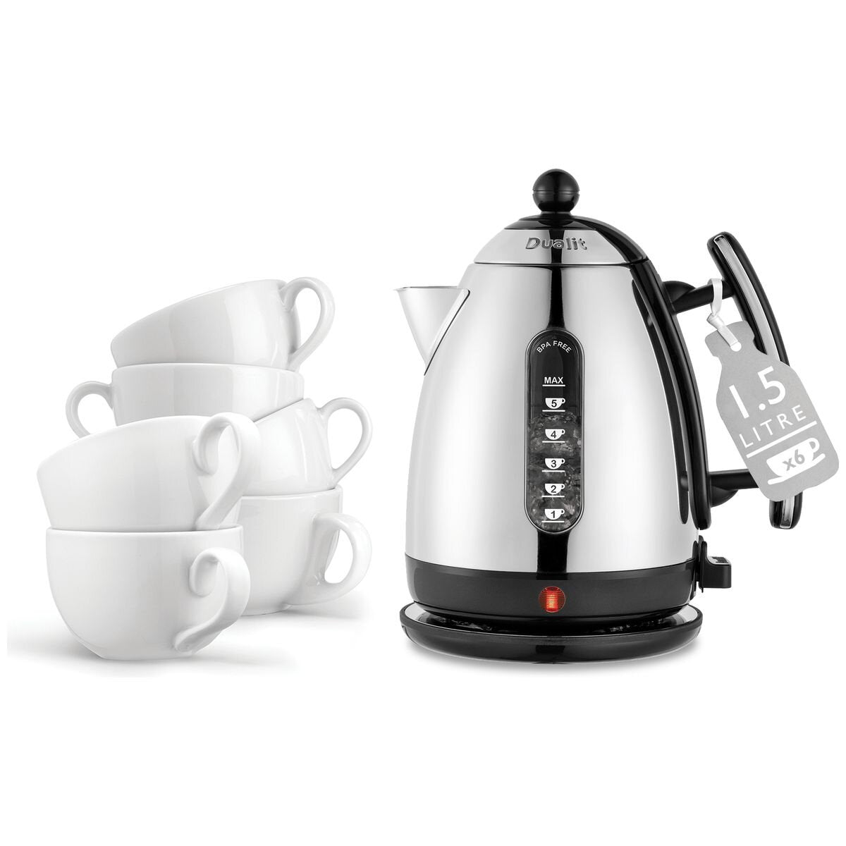 Dualit Jug Kettle 1.5L - Gloss Black Polished Finish, 2400W Rapid Boil, 360 Degree Base - DU72040