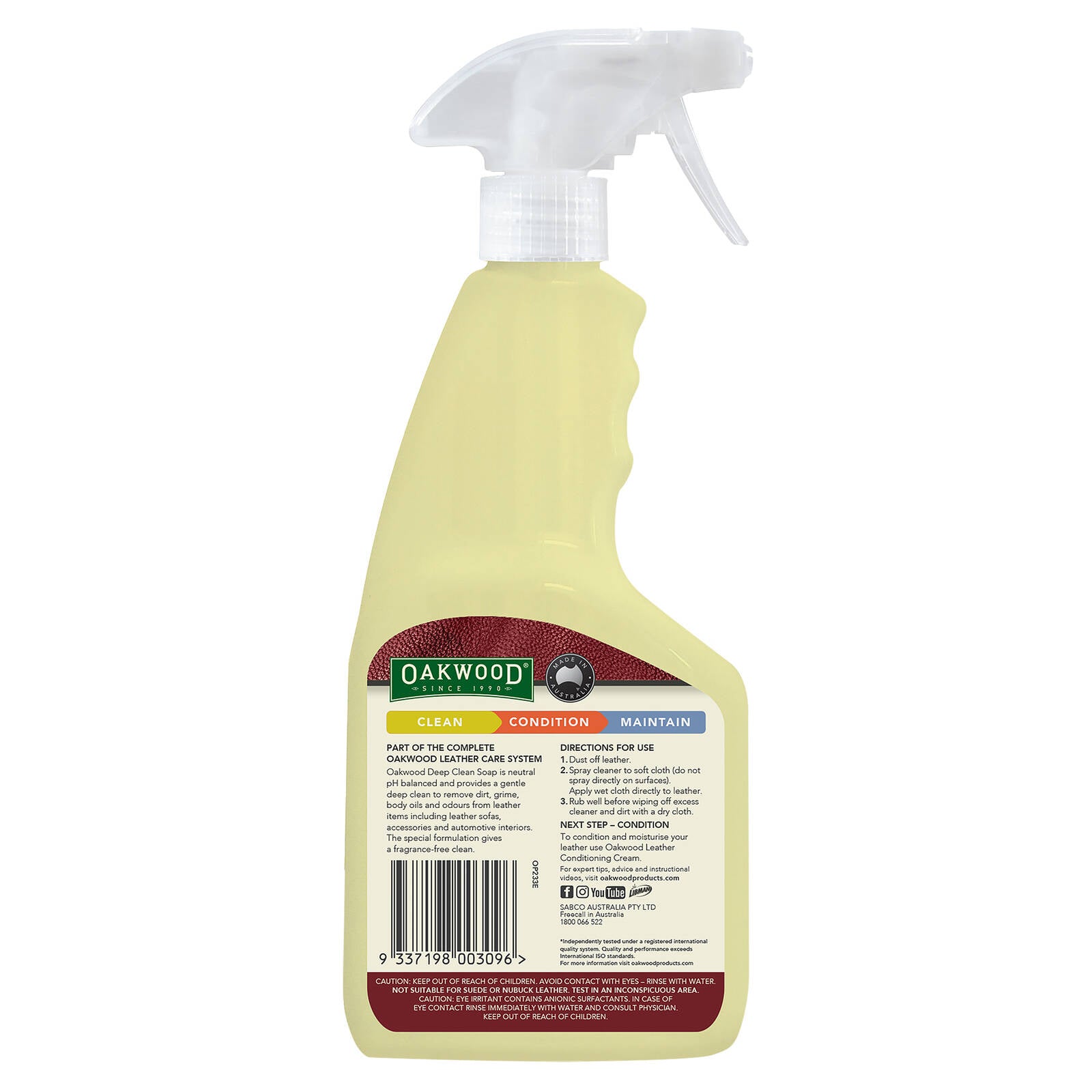 Oakwood 500ml Deep Clean Leather Care Soap Phosphate Free