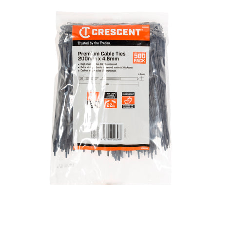 Crescent 200 x 4.6mm Black Nylon UV Resistant Cable Ties 500 Pack WB8500