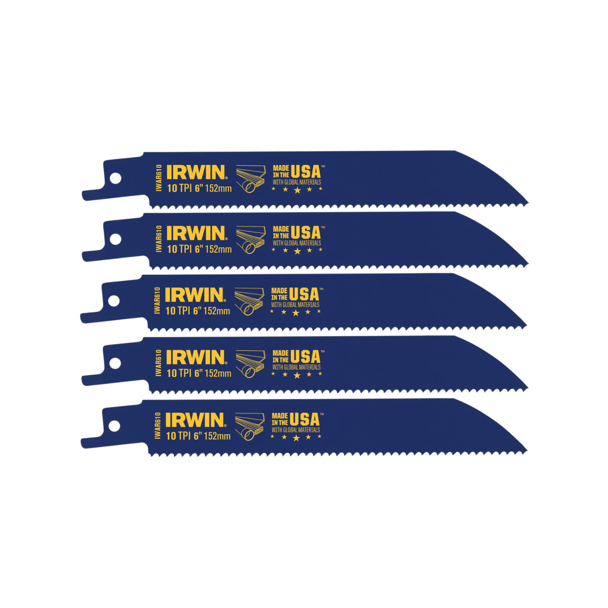 Irwin Bi Metal Reciprocating Saw Blade 5 Pack 6" 10tpi Black - SuperSaverAU - view 3