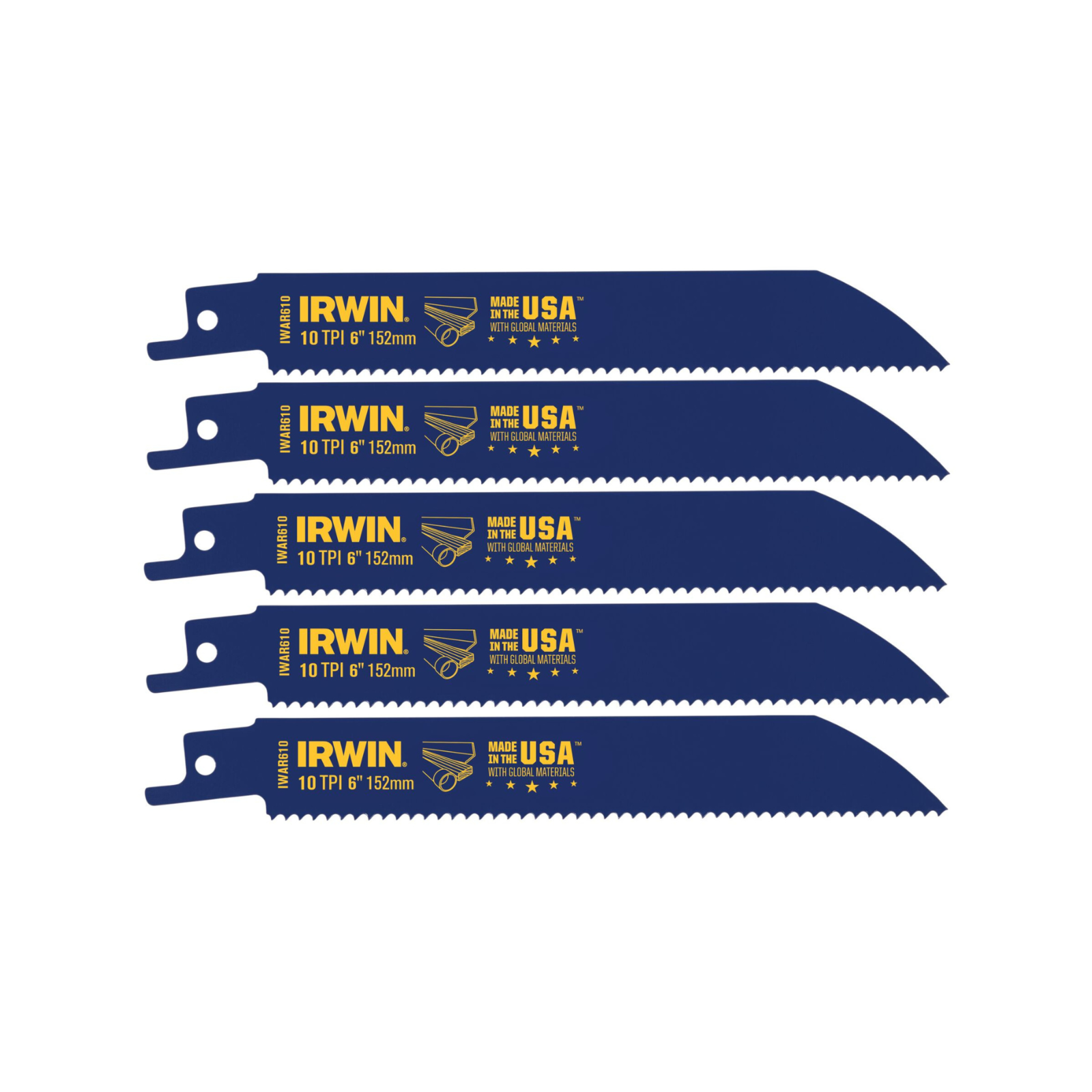 Irwin 6in 10TPI Bi-Metal General Purpose Reciprocating Saw Blade - 5 Pack