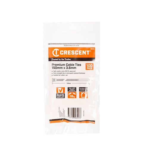 Crescent 150mm x 3.6mm Natural Nylon Cable Ties 100 Pack