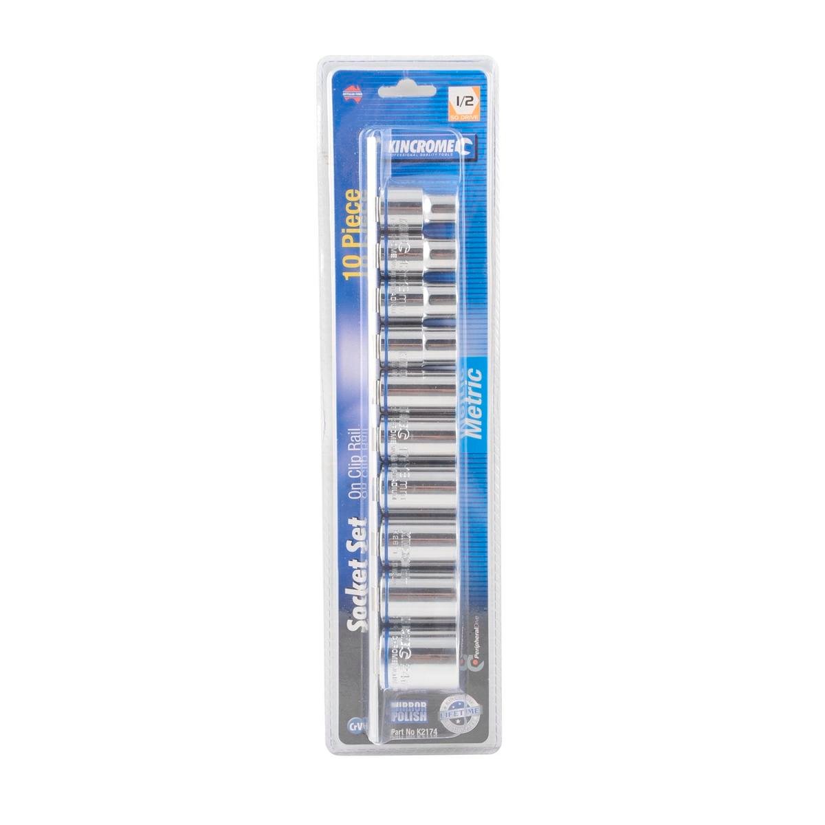Kincrome 1/2 Metric Rail Socket Set - 10 Piece - Grey - Cr-V Steel - Colour-Coded - SuperSaverAU - view 1