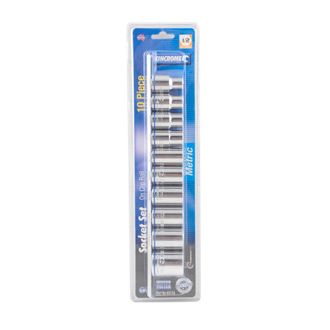 Kincrome 10 Piece 1/2" Drive Metric Rail Socket Set 10-24mm, Cr-V Steel, Rust Resistant
