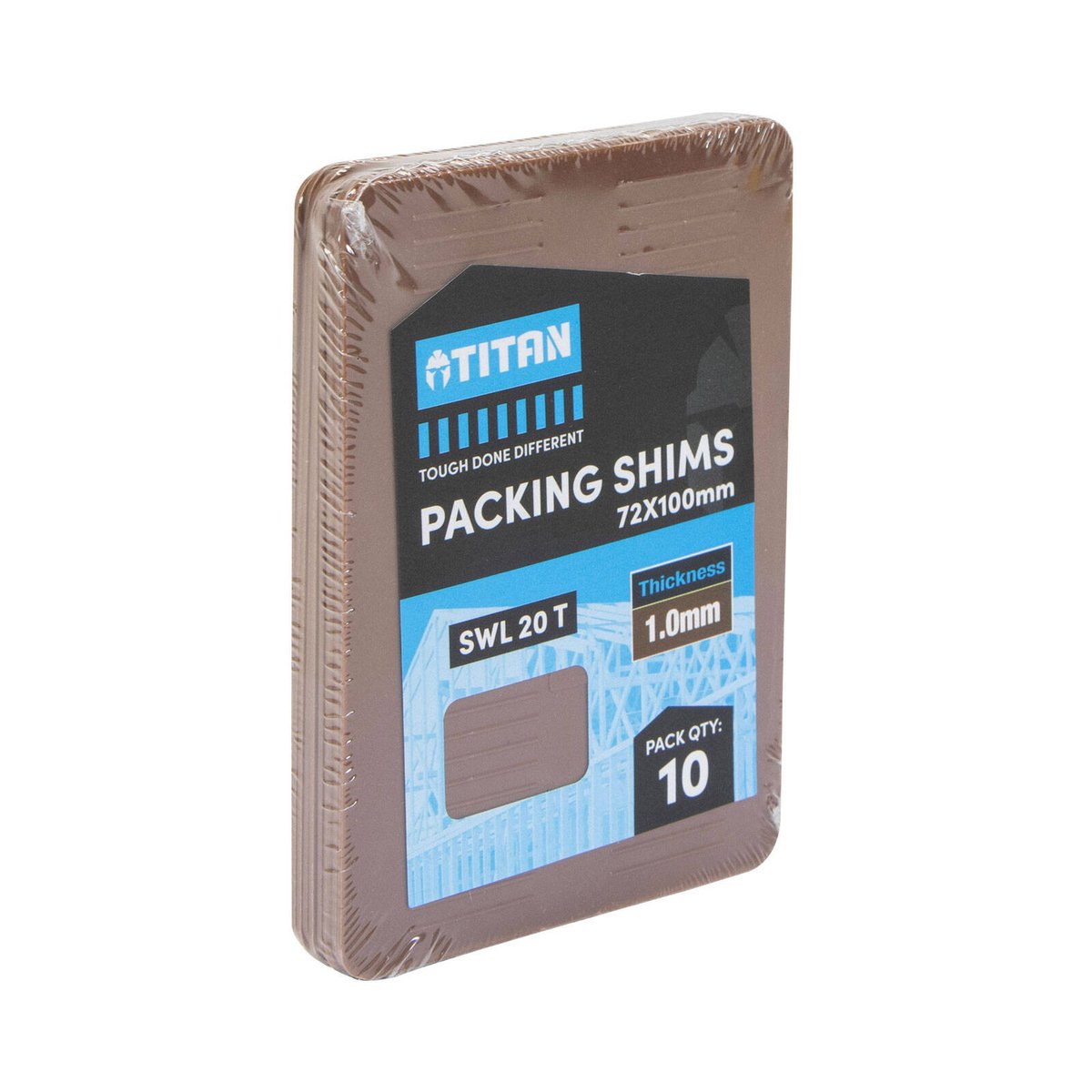 Titan Shim Packing 1 x 72 x 100mm, Brown, No-Slip Ribbed Plastic, 10 Piece