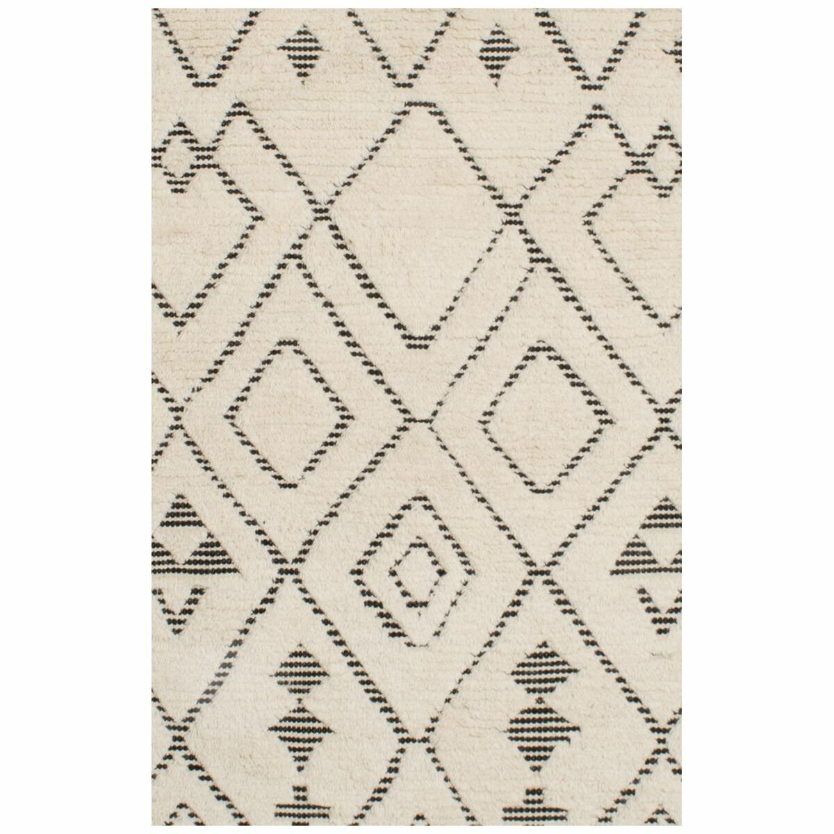 Cadrys Sahara Diamond Ivory Charcoal Handspun Wool Rug 200x300cm - Hand Knotted - SAHDIC2