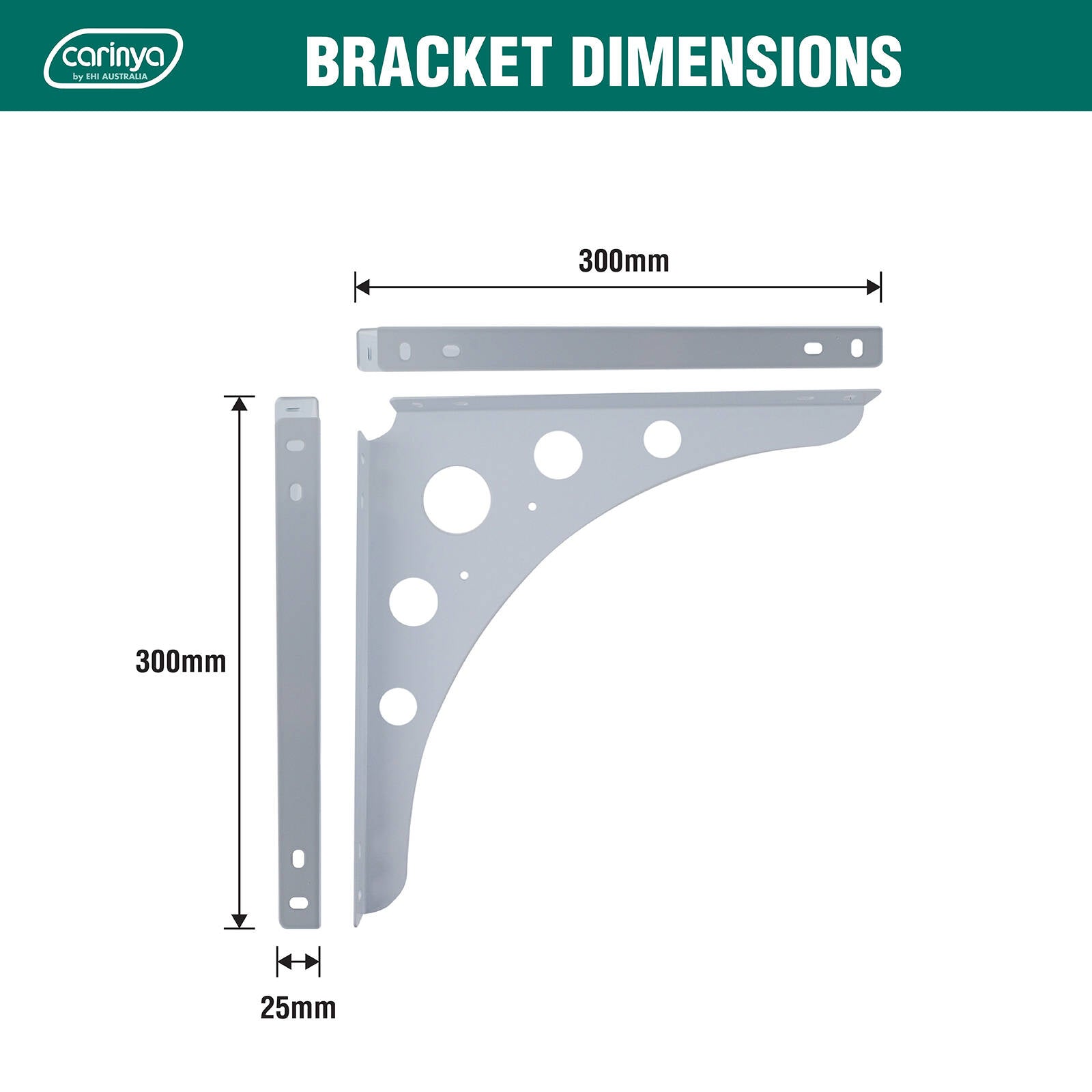 Carinya 300 x 300mm White Euro Bracket - Powder Coated Steel, 100kg