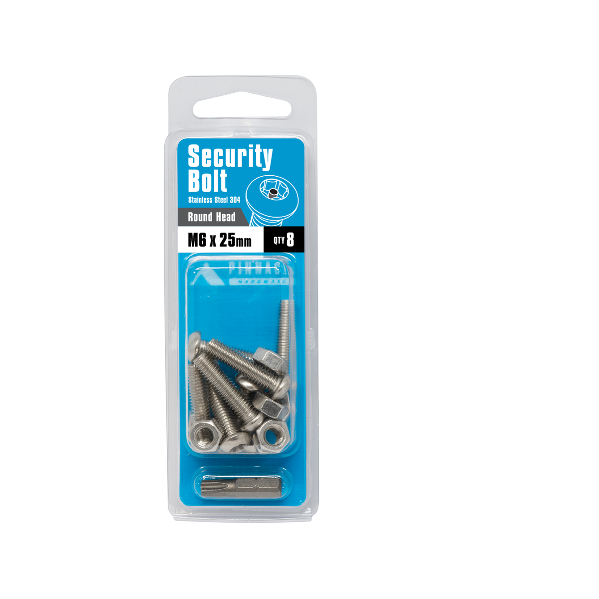 Pinnacle M6 x 25mm Stainless Steel 304 Security Bolts - 8 Pack