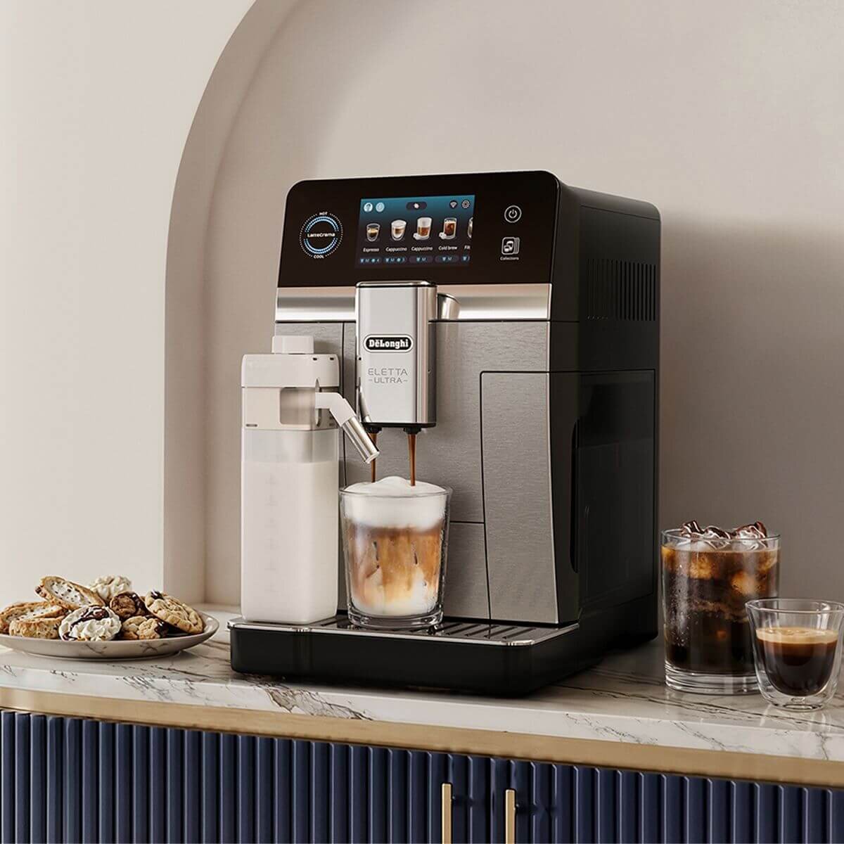 DeLonghi Eletta Ultra fully automatic coffee machine - 50+ hot and cold recipes, LatteCrema - ECAM47085MB