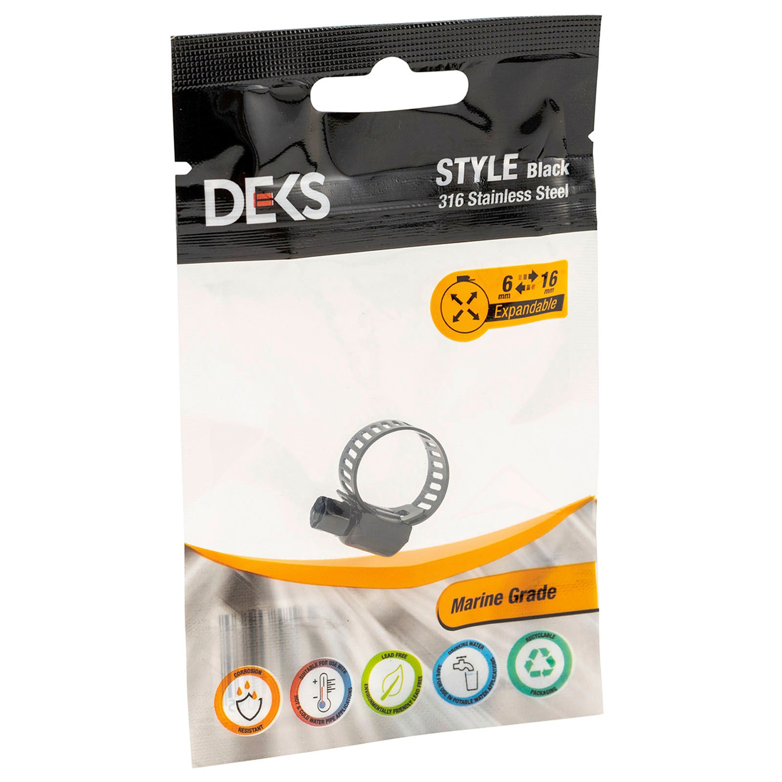 Deks 6-16mm Black 316 Stainless Steel Marine Hose Clamp