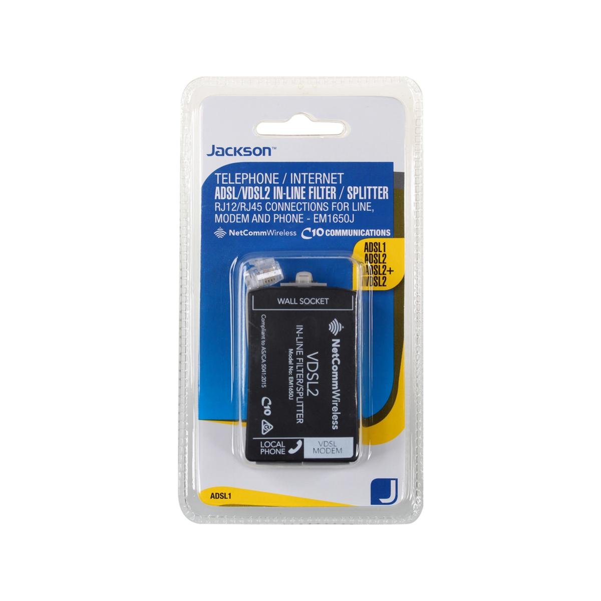 Jackson RJ12 to RJ45 ADSL Filter, In-Line Phone Line Filter Splitter, Black