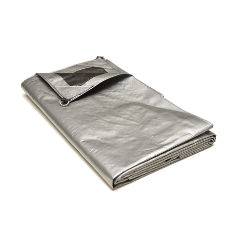 Polytuf 2.4 x 3.0m Extra Heavy Duty D-Ring Tarpaulin Silver/Black UV Resistant