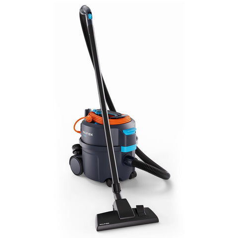 Nilfisk VP300 Eco Bagged Barrel Vacuum Cleaner - 1200W, 57dB, 10m Cord, Black and Blue - 107421152
