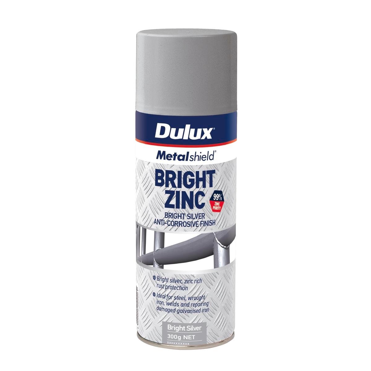 Dulux Metalshield 300g Bright Zinc Anti-Corrosive Spray Silver