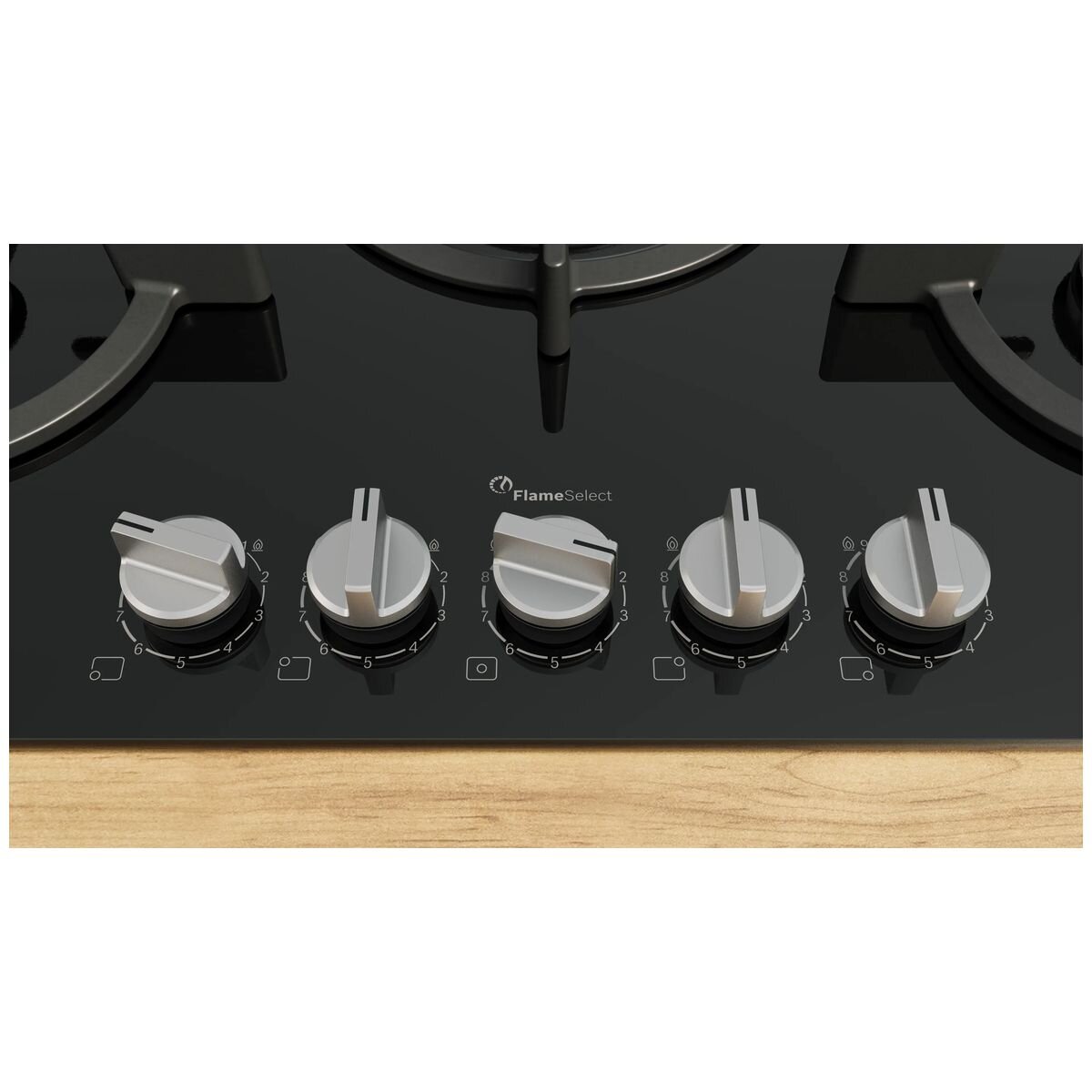Bosch 75cm Series 6 Natural Gas Cooktop - Black Tempered Glass, Five Burners, FlameSelect - PPQ7A6I10A