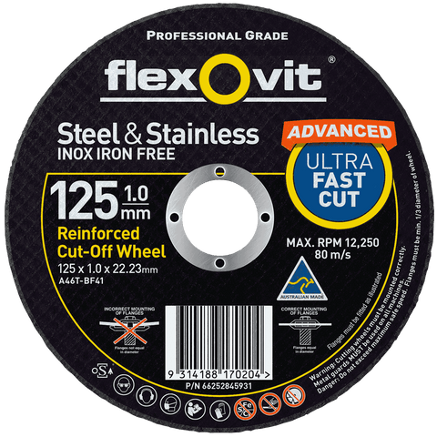 Flexovit Advanced 125 x 1.0 x 22.23mm Aluminium Oxide Metal Cut Off Wheel