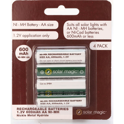 Solar Magic NiMH 1.2V AA 600mAh Rechargeable Battery - 4 Pack SMB4