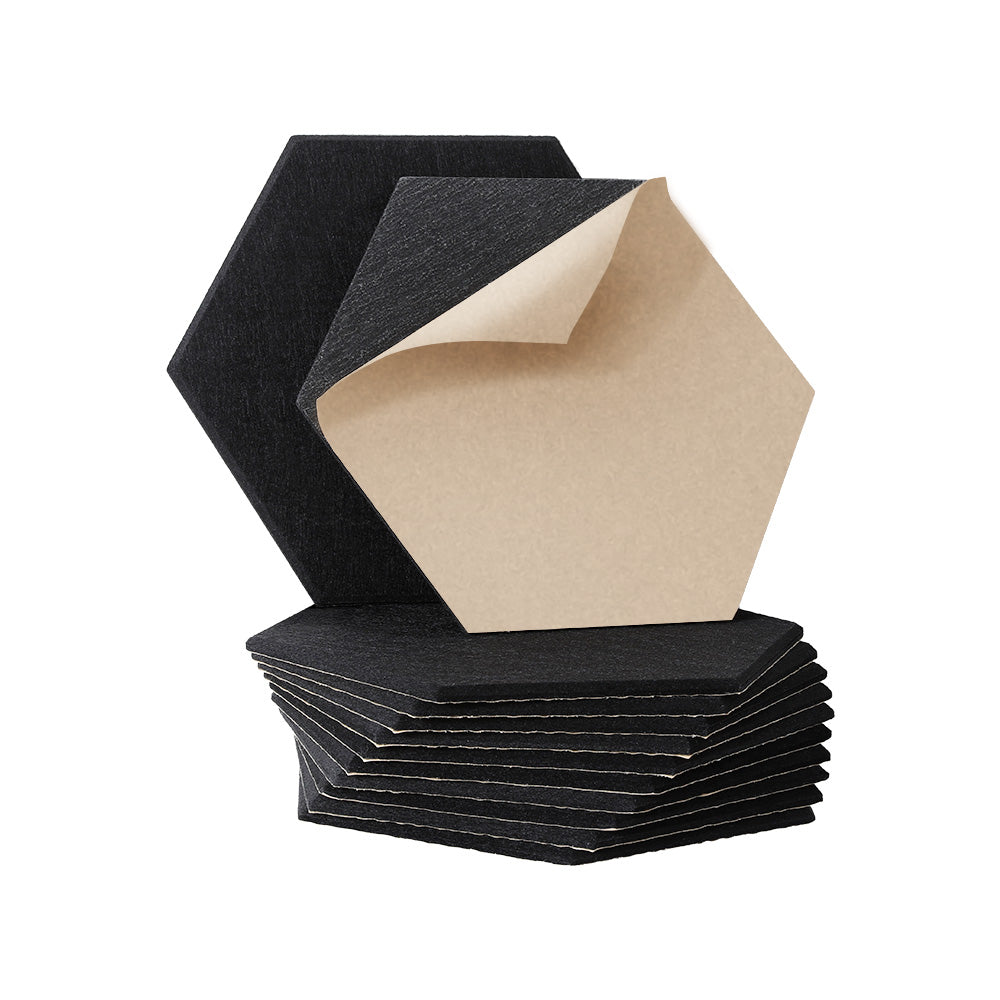Alpha 12 Pack Hexagon Acoustic Foam Panels 35x30x0.9cm - Black